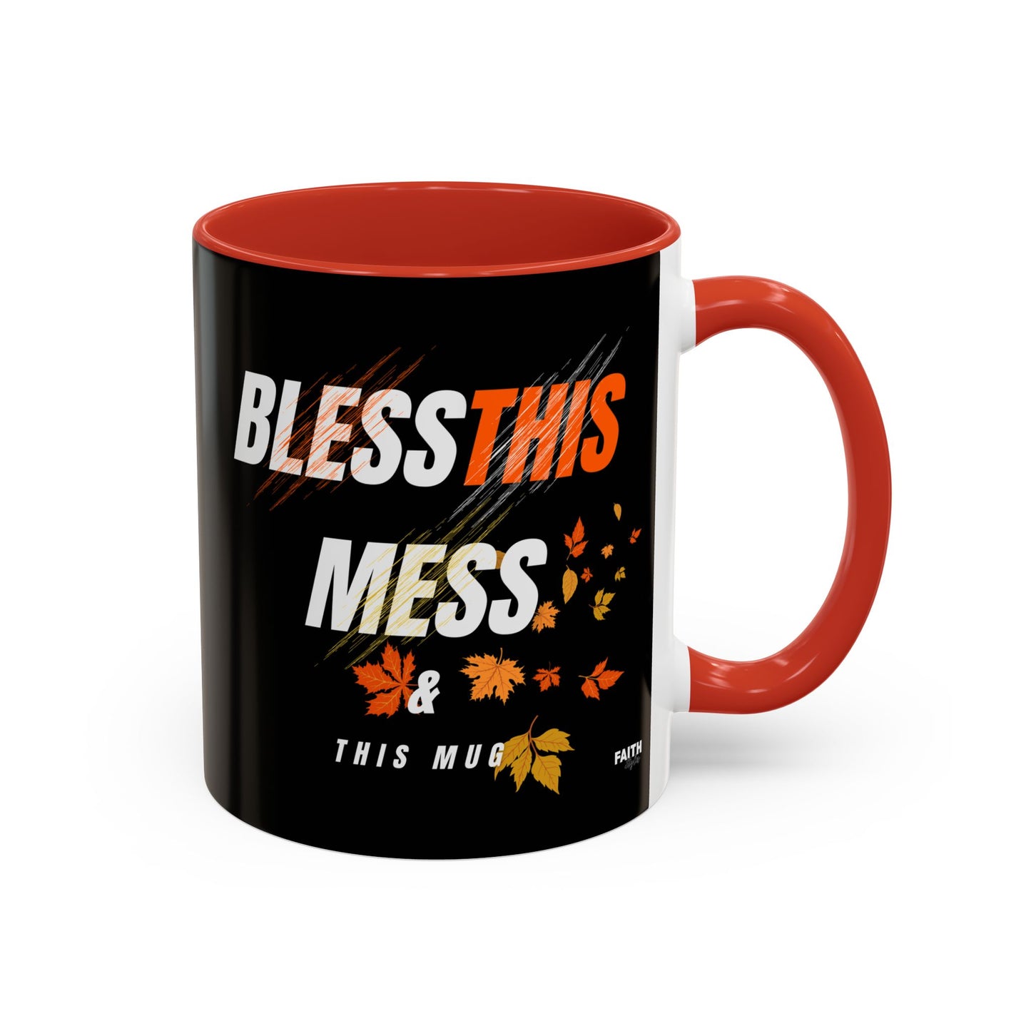 FaithStyles Bless This Mess Coffee Mug, Autumn Mug, Funny Mug Gift, Black Ceramic Mug, Fall Coffee Cup