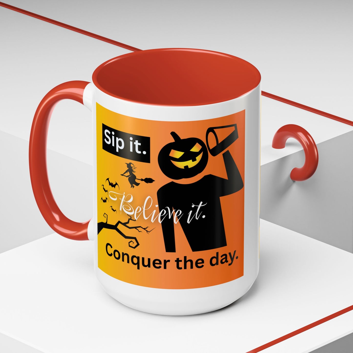 Halloween-Themed Coffee Mug, Sip It Believe It Conquer the Day, Fall Decor, Gift for Pumpkin Lovers, Autumn Kitchenware
