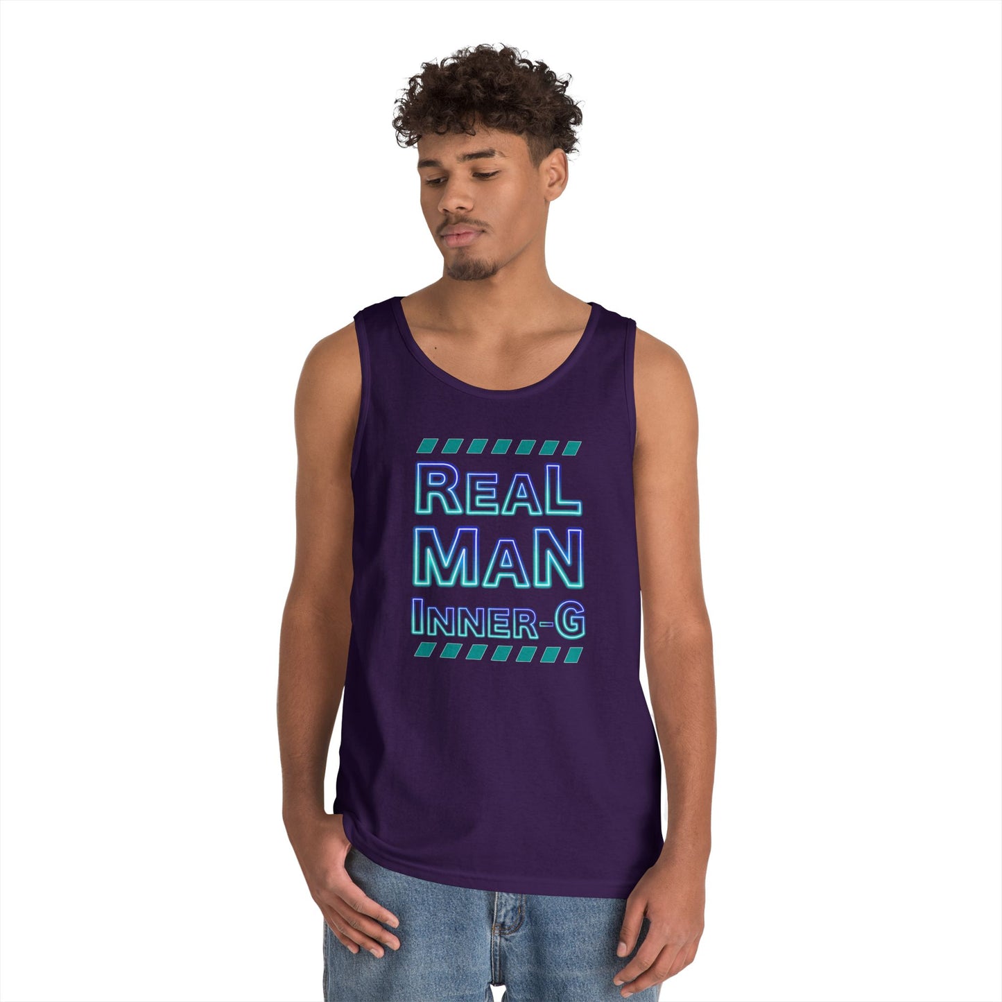 Real Man Inner G Unisex Heavy Cotton Tank Top, Motivational Gym Wear, Summer Fashion, Casual Outift, Gift for Him, Inspirational Tank