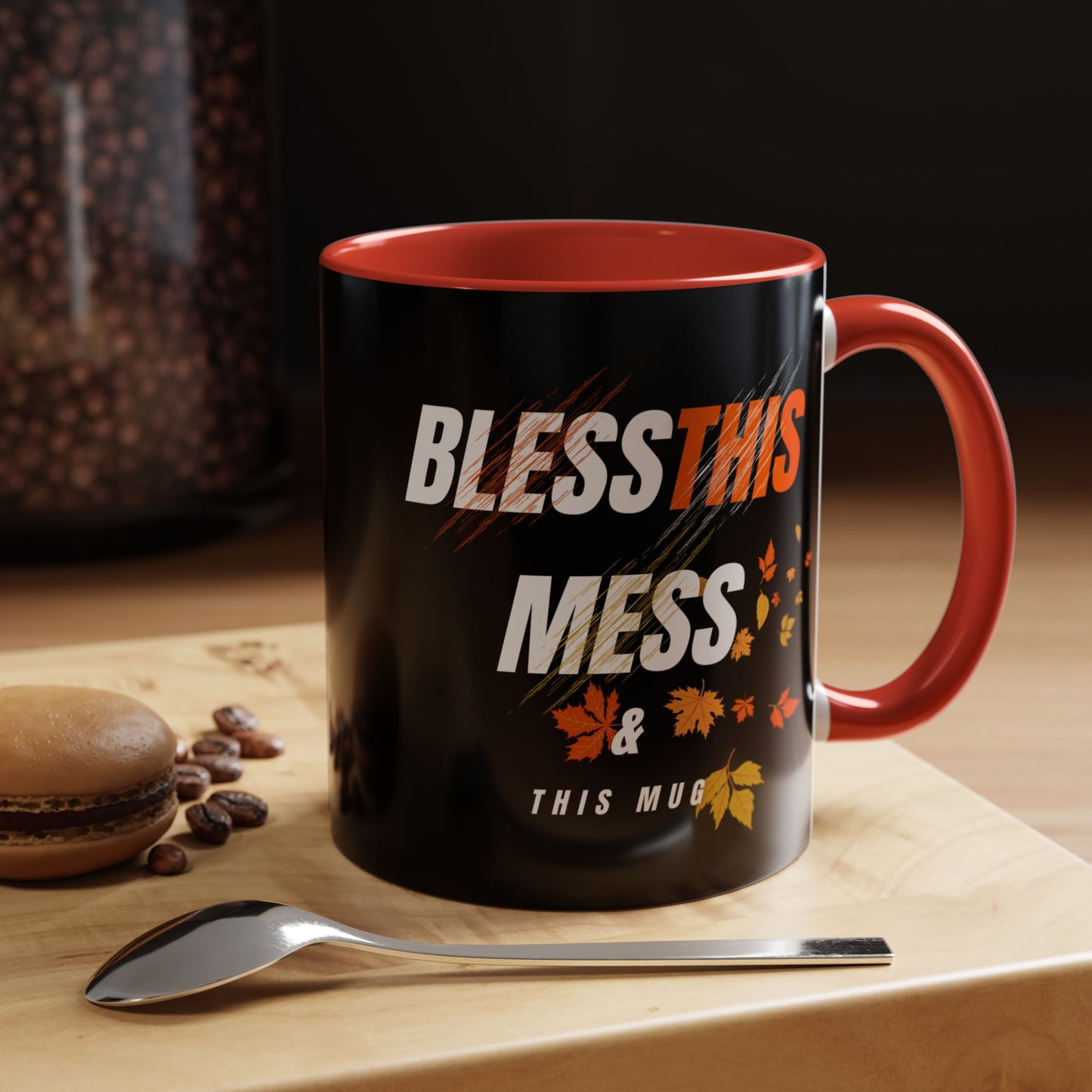 Bless This Mess Coffee Mug, Autumn Mug, Funny Mug Gift, Black Ceramic Mug, Fall Coffee Cup