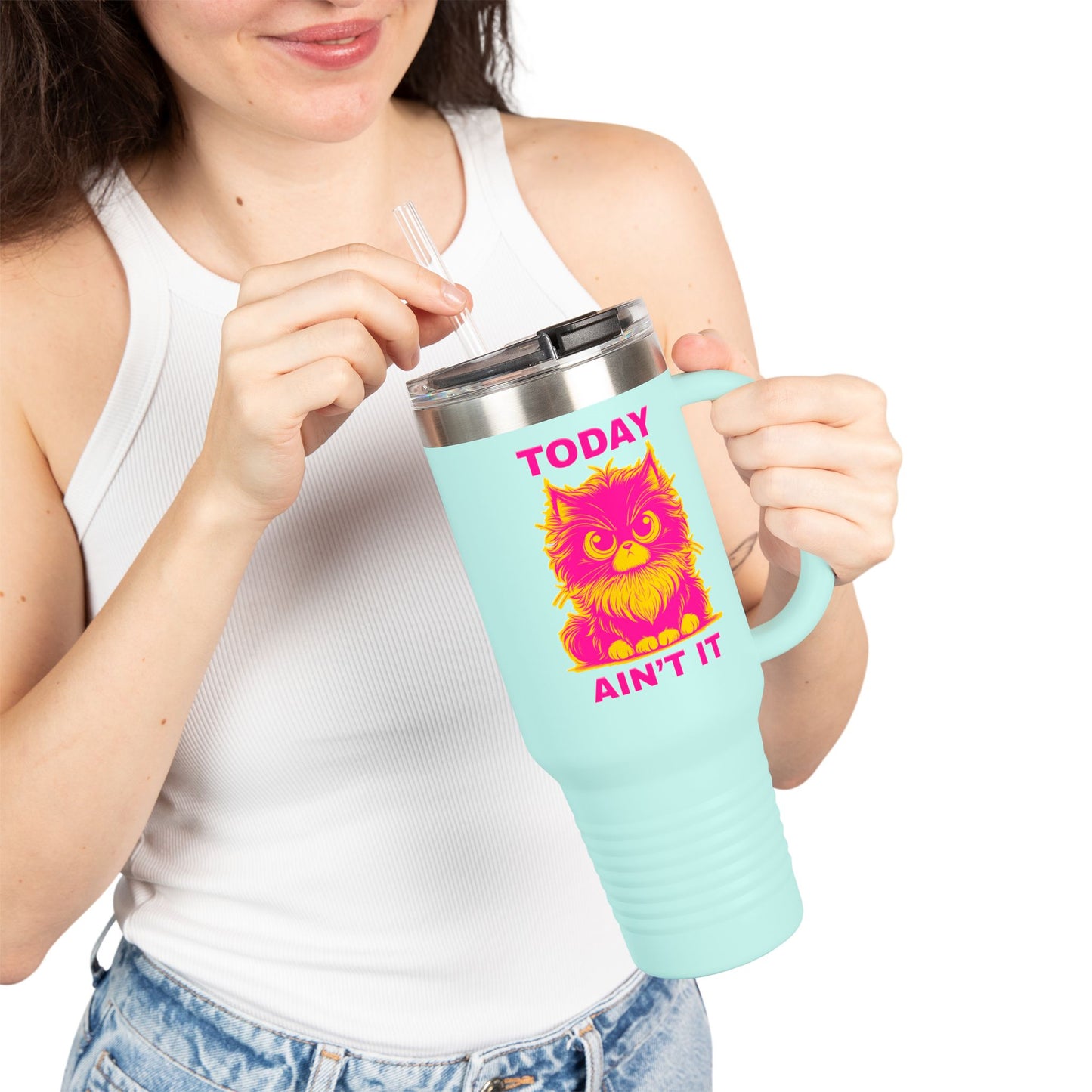 Colorful Insulated Travel Mug with Fun Design, 40oz Coffee Tumbler, Cat Lover Gift, Funny Travel Mug, Perfect for Daily Commute, Birthday