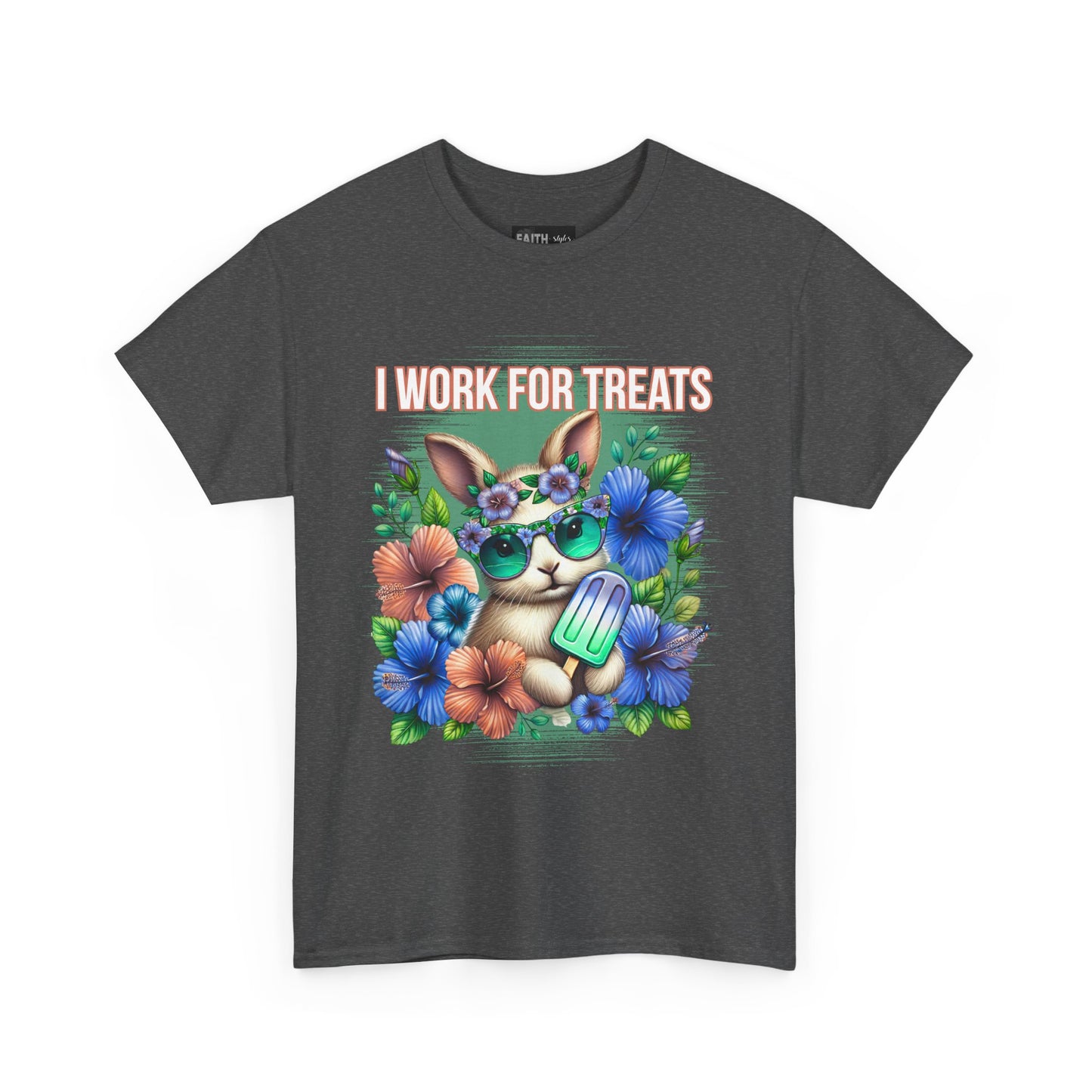 Cute Bunny Graphic Tee for Treat Lovers, Summer Fun Shirt, Animal Lover Gift, Cute Gift for Her, Floral T-Shirt