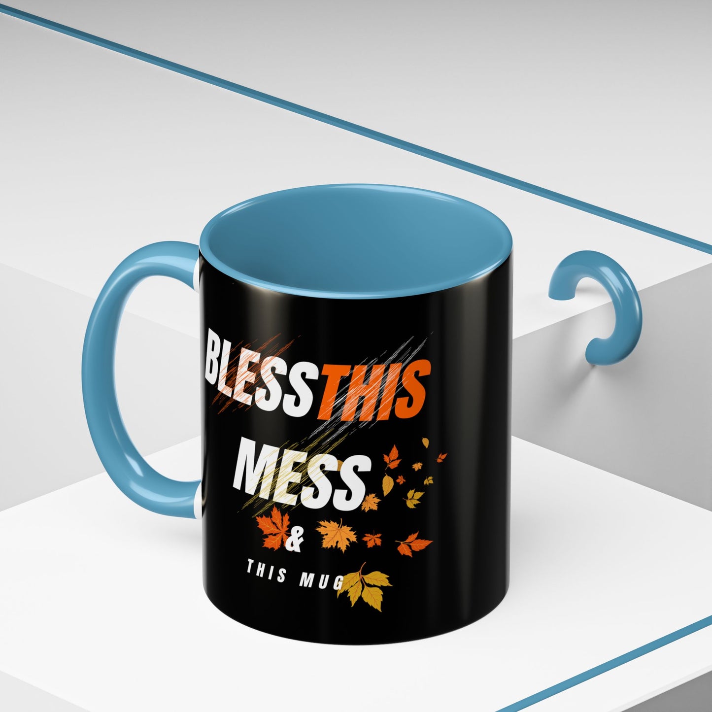 Bless This Mess Coffee Mug, Autumn Mug, Funny Mug Gift, Black Ceramic Mug, Fall Coffee Cup