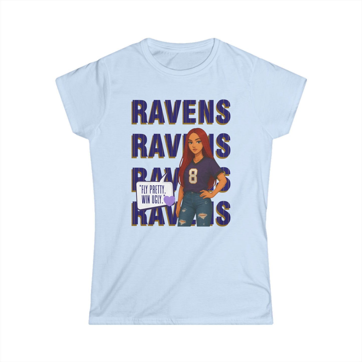 Ravens Fan Women's Softstyle Tee, Sports Apparel, Gift for Fans, Casual Wear, Game Day Outfit, Football Merchandise