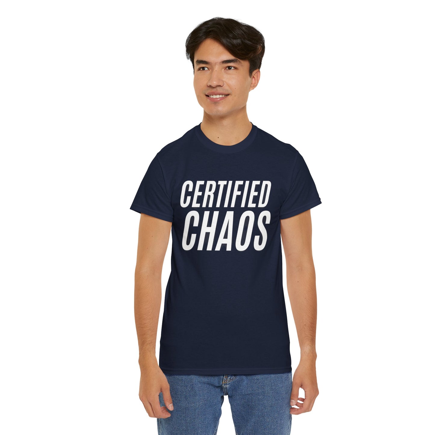 Certified Chaos Unisex Heavy Cotton Tee, Casual Tee, Graphic Tee, Trendy T-Shirt, Gift for Friends, Everyday Wear