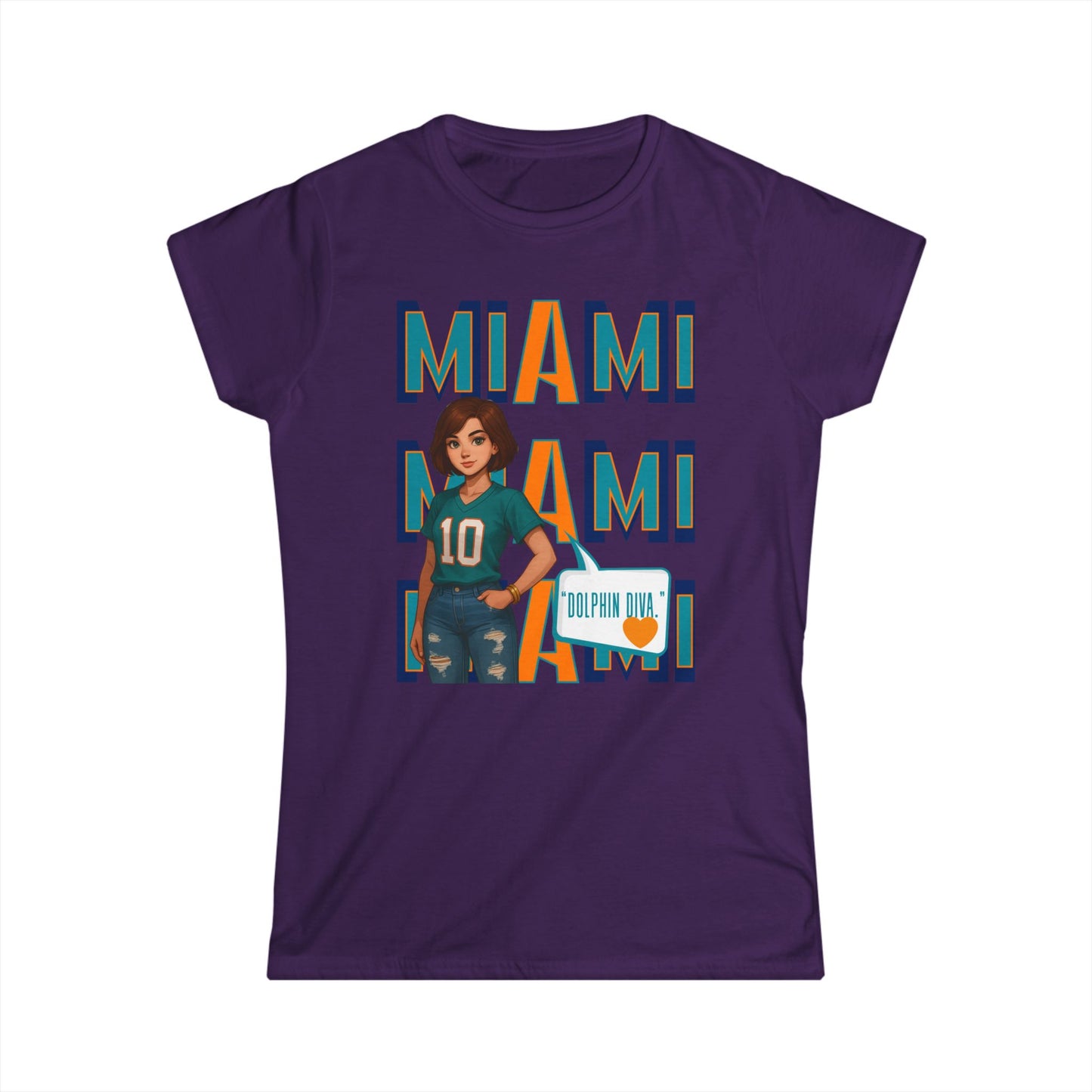 Miami Dolphins Women’s Softstyle Tee - Casual Sportswear, Game Day Outfit, Fan Apparel, Gift for Her, Miami Football Shirt