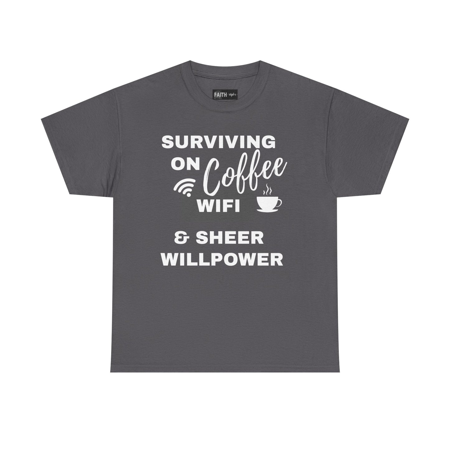 Surviving on Coffee Tee - Unisex Heavy Cotton Shirt, Funny Gift for Coffee Lovers, Perfect for Everyday Wear, Birthday & Holidays