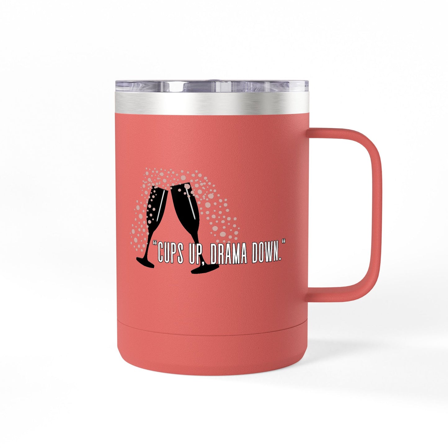 Celebratory Coffee Mug Tumbler, Cheers Gift for Friends, 15oz Drinkware for Parties, Birthdays, Wedding, Fun Gatherings