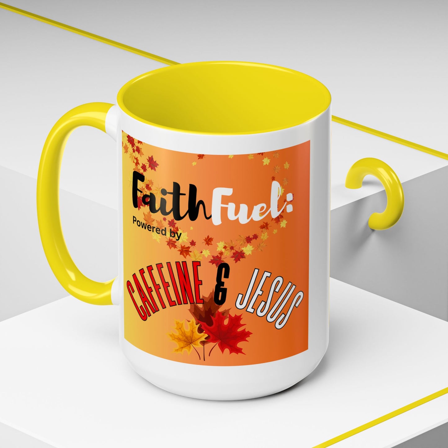 FaithFuel Caffeine & Jesus Mug - Fall Coffee Cup, Inspirational Gift, Autumn Decor, Home Office Supplies, Religious Mug