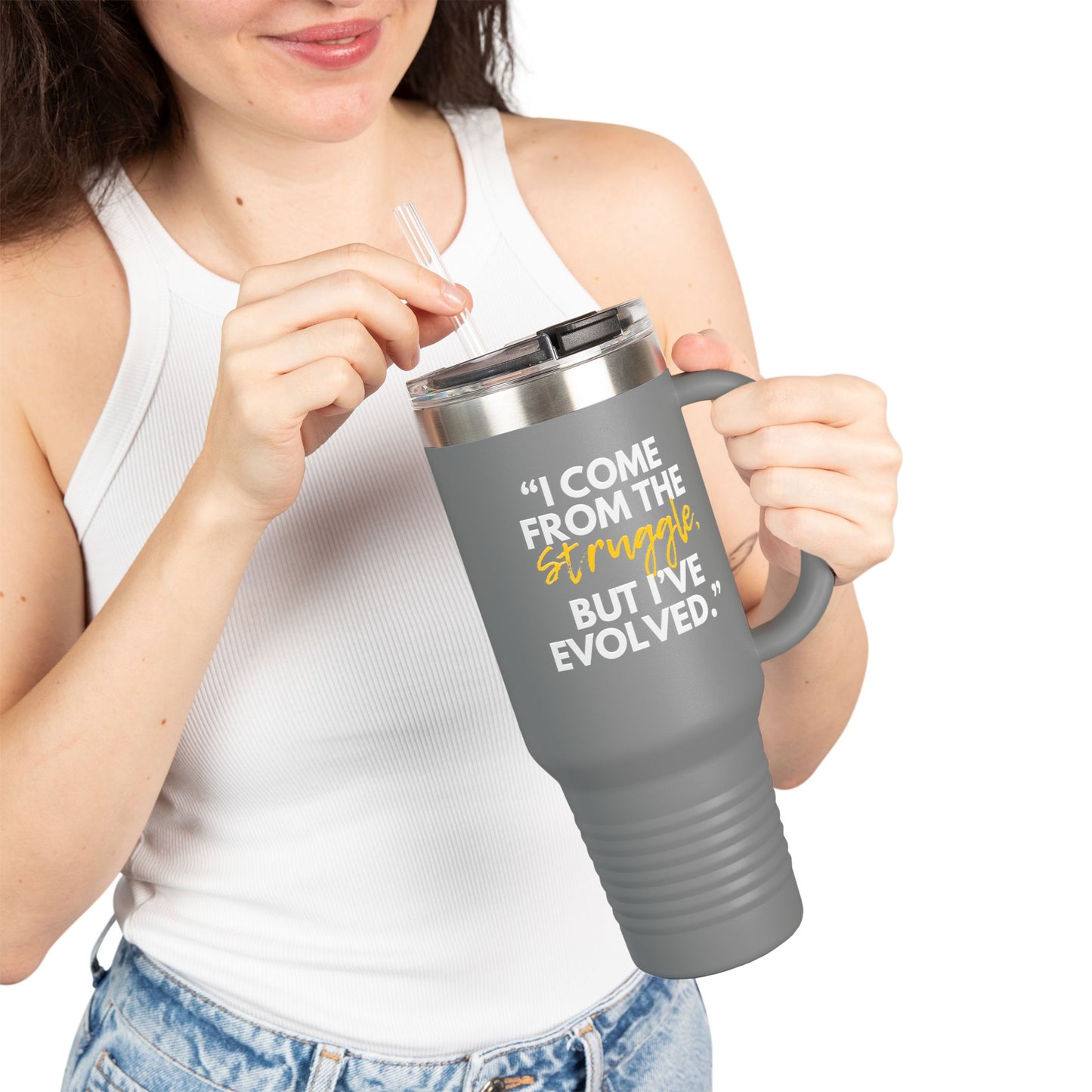 Inspirational Insulated Travel Mug, Motivational Coffee Tumbler, Evolved Journey Mug, Perfect for Gifts, Travel, and Daily Use