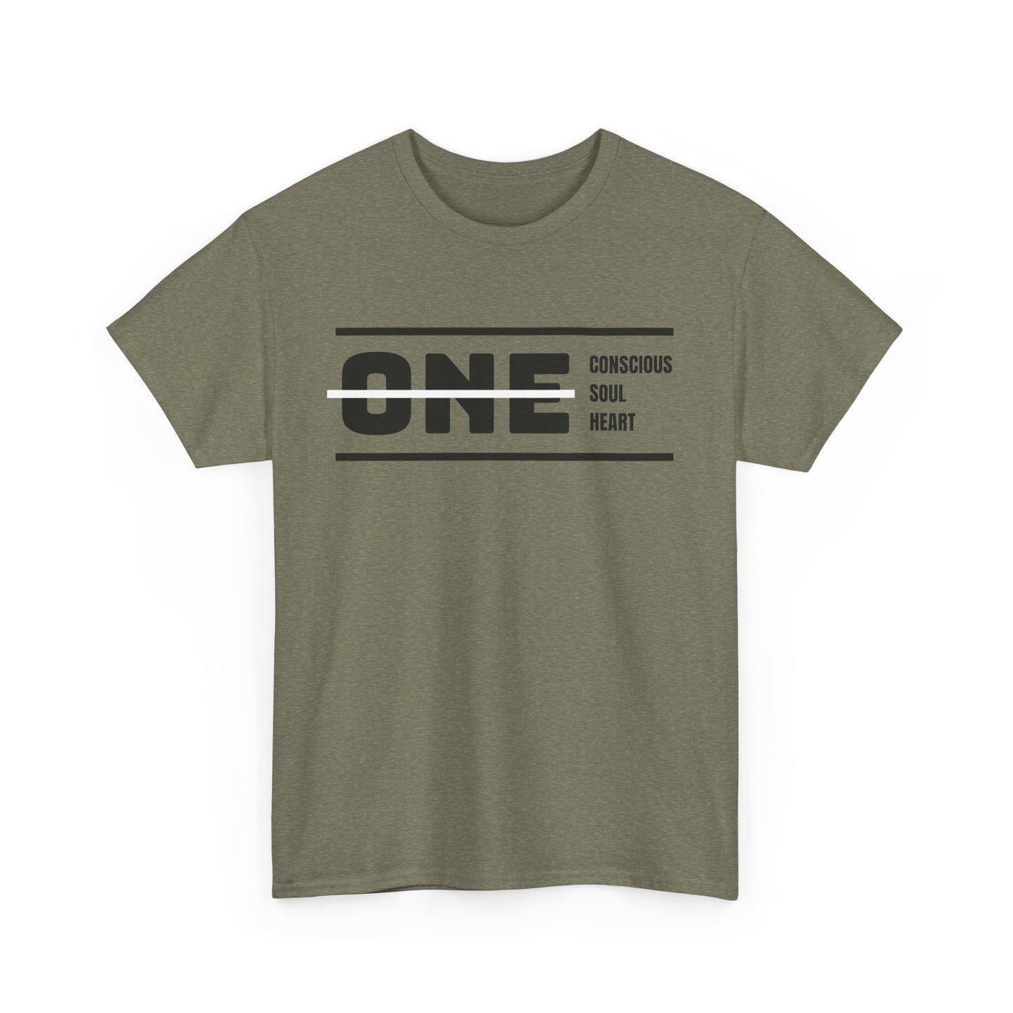 Male's Heavy Cotton Tee - 'ONE' Conscious Soul Heart | Casual Apparel, Gift for Mindfulness, Inspirational Wear, Summer Tee, Everyday Style