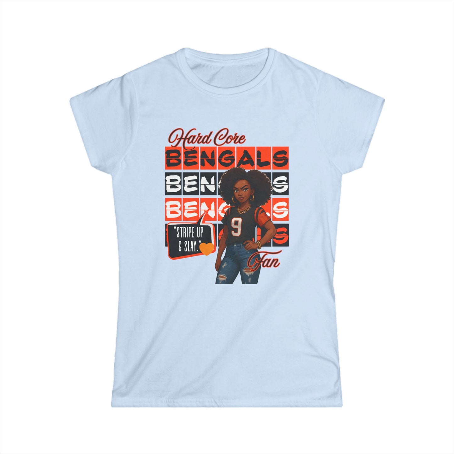 Hardcore Bengals Fan Women's Softstyle Tee, Game Day Shirt, Sports Apparel, Gift for Football Fans, Team Spirit Wear