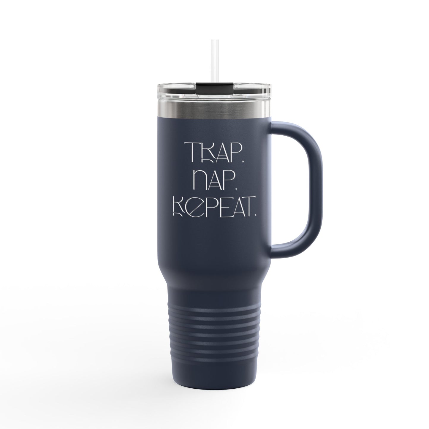 FaithStyles “Trap. Nap. Repeat.” Insulated Travel Tumbler – Stainless Steel Mug with Straw