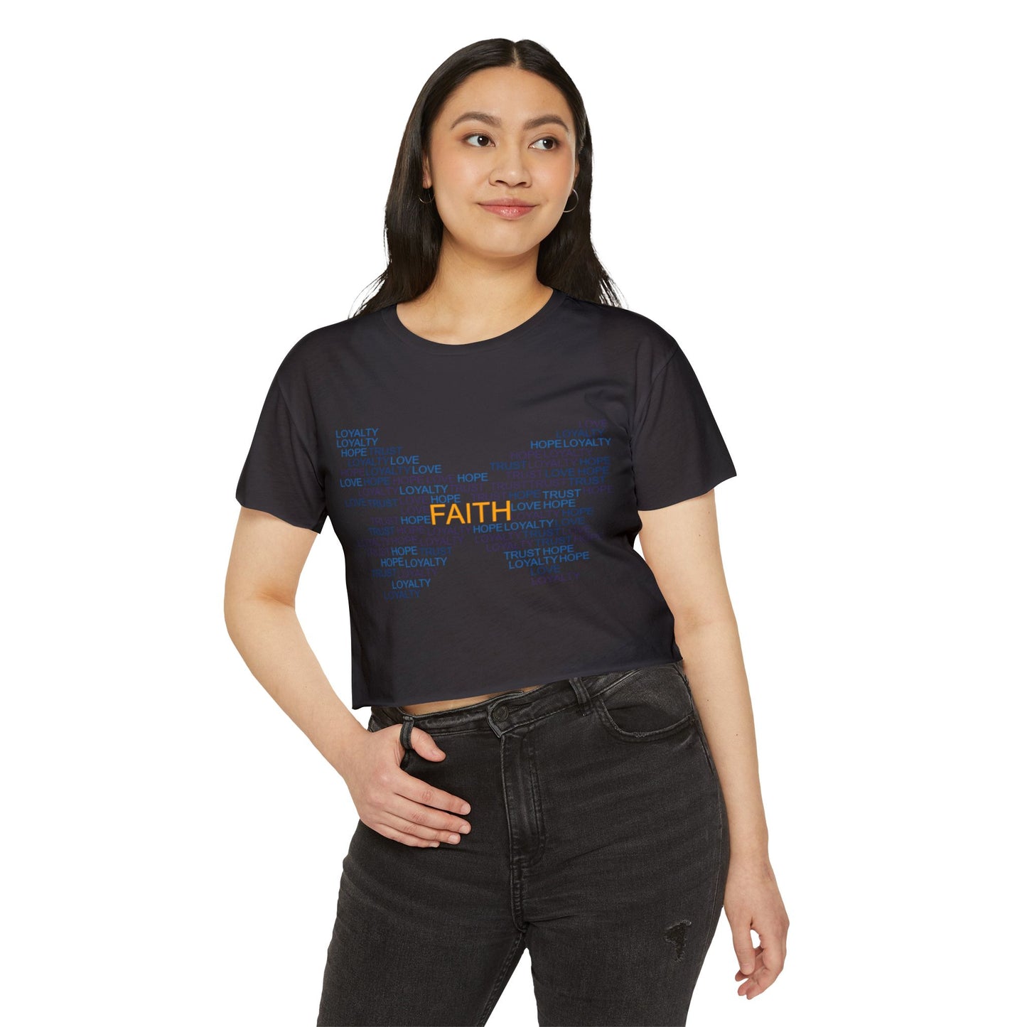 Women's Festival Crop Top with Faith Design, Boho Style Tee, Summer Festival Top, Inspirational Apparel, Gift for Her