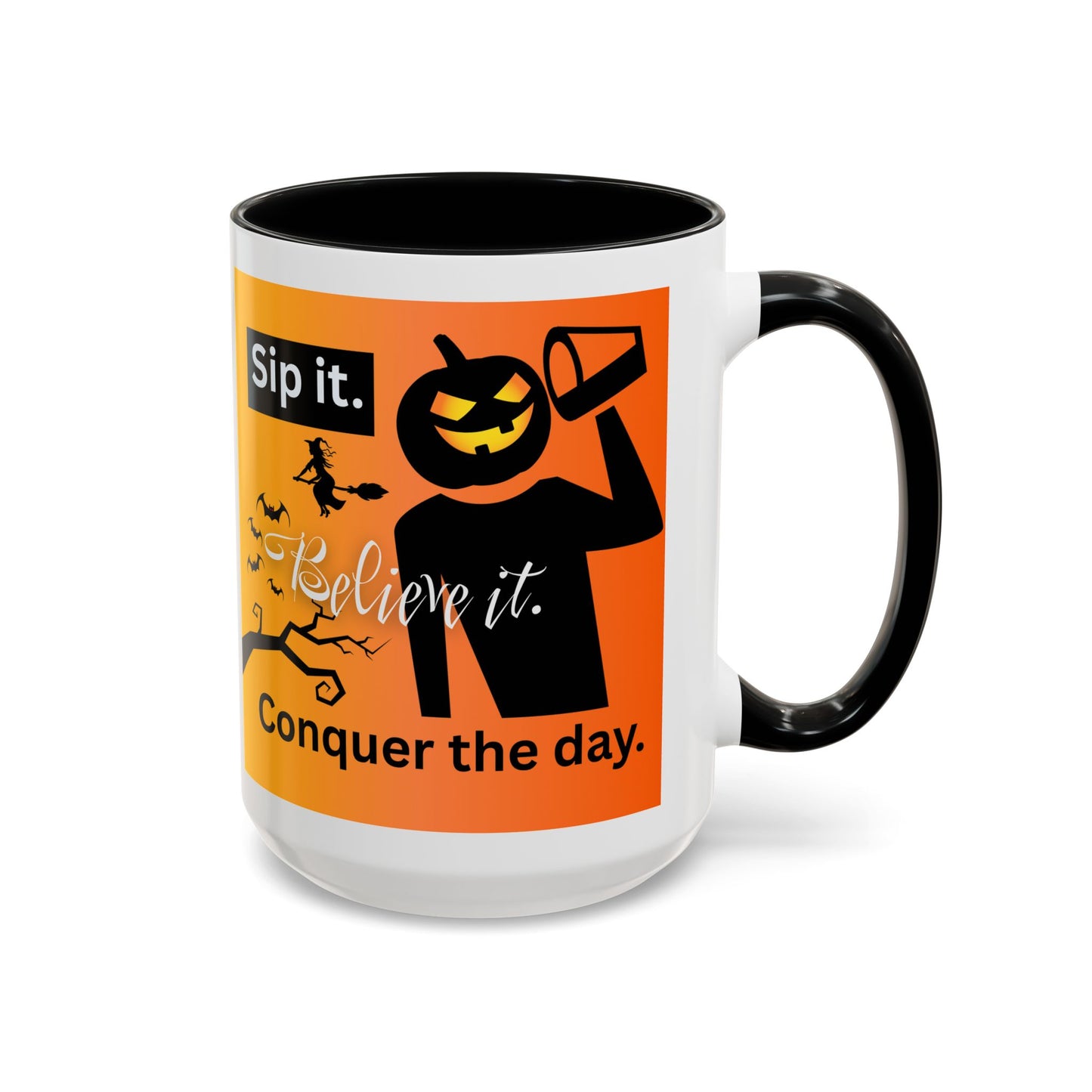 Halloween-Themed Coffee Mug, Sip It Believe It Conquer the Day, Fall Decor, Gift for Pumpkin Lovers, Autumn Kitchenware
