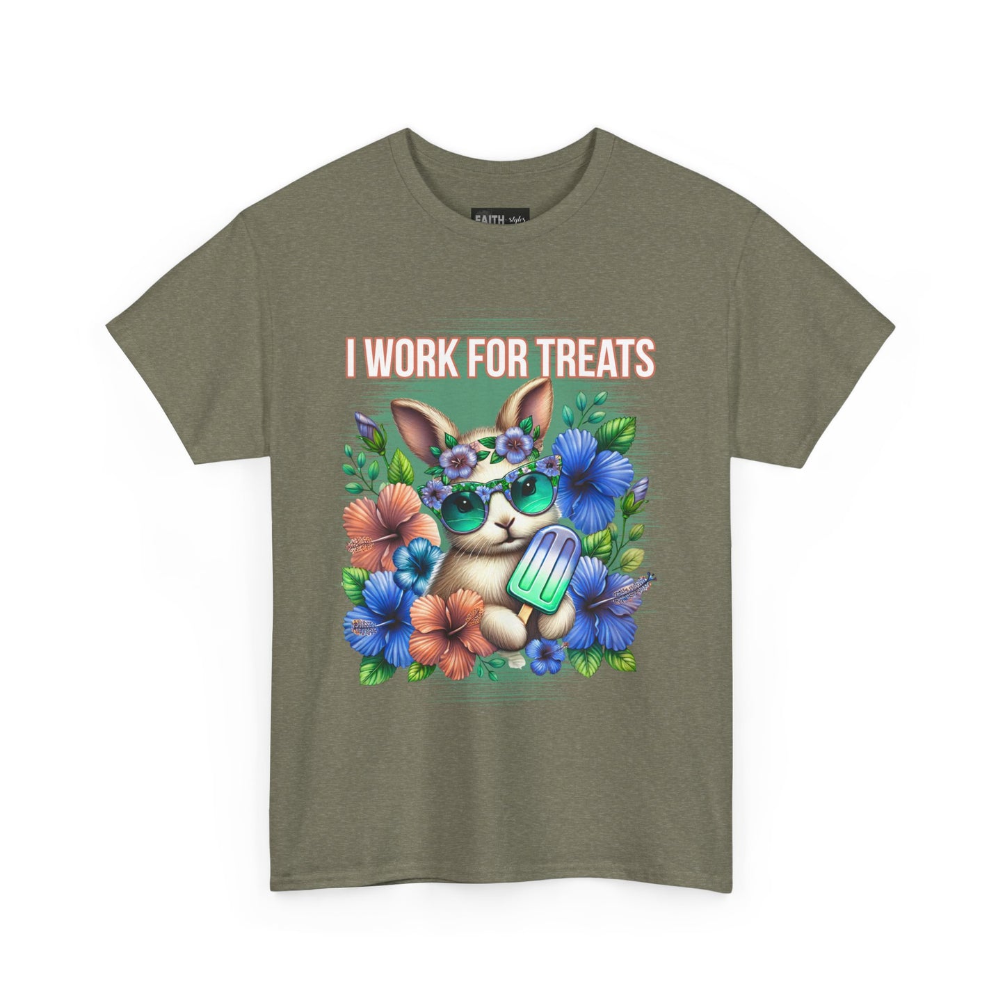 Cute Bunny Graphic Tee for Treat Lovers, Summer Fun Shirt, Animal Lover Gift, Cute Gift for Her, Floral T-Shirt
