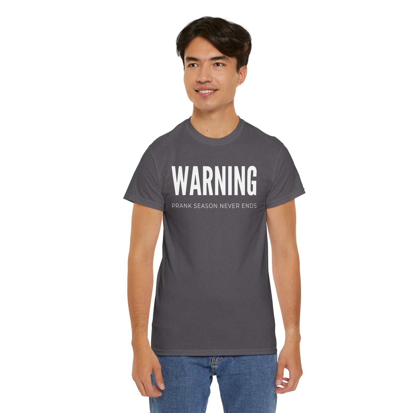 Warning Prank Season Unisex Heavy Cotton Tee | Fun Gift, Casual Wear, Comedy Merchandise, Birthday Gift, Prankster Shirt