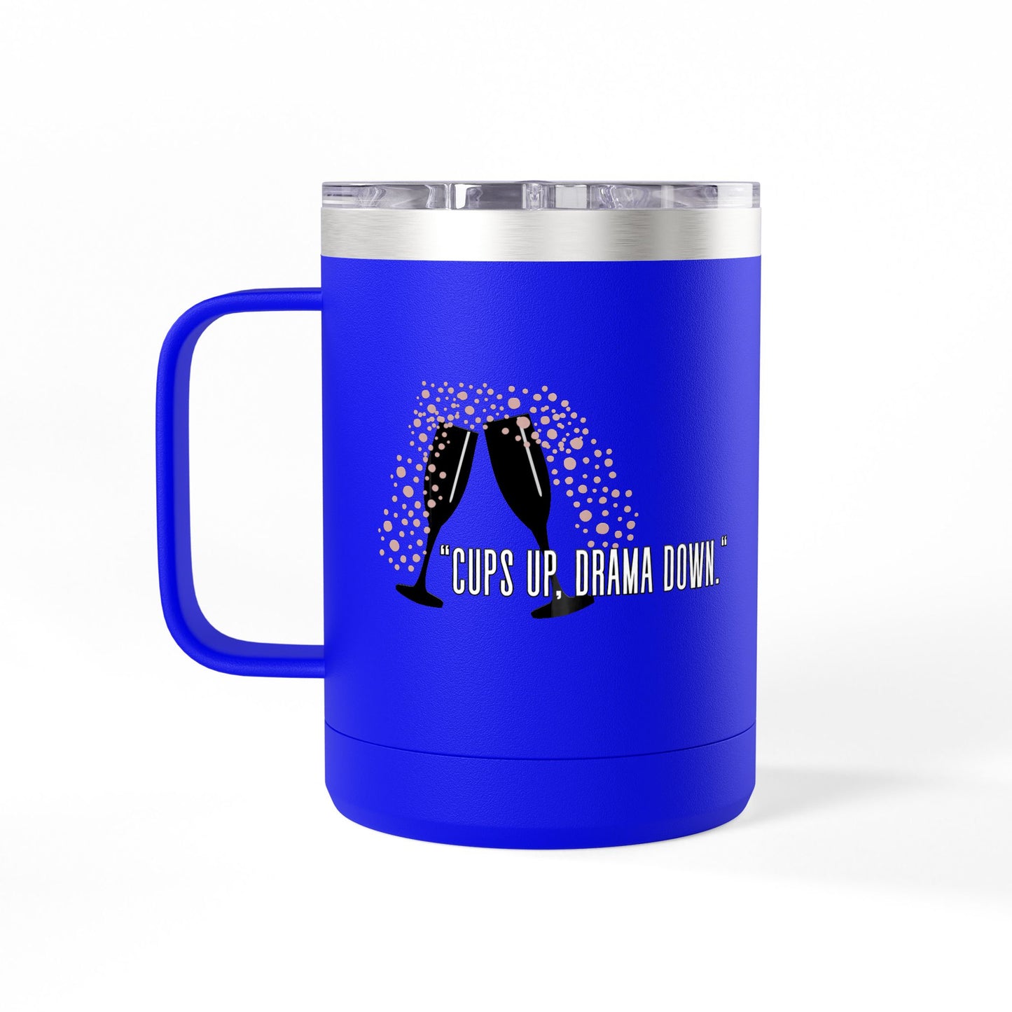 Celebratory Coffee Mug Tumbler, Cheers Gift for Friends, 15oz Drinkware for Parties, Birthdays, Wedding, Fun Gatherings