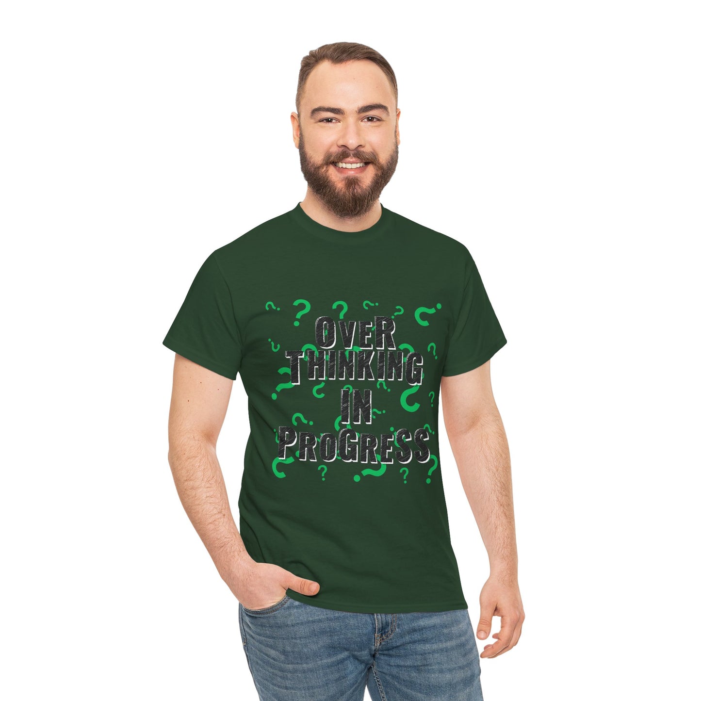 Overthinking in Progress Unisex Heavy Cotton Tee, Fun Graphic T-Shirt, Casual Wear, Gift for Thinkers, Relaxed Fit Tee