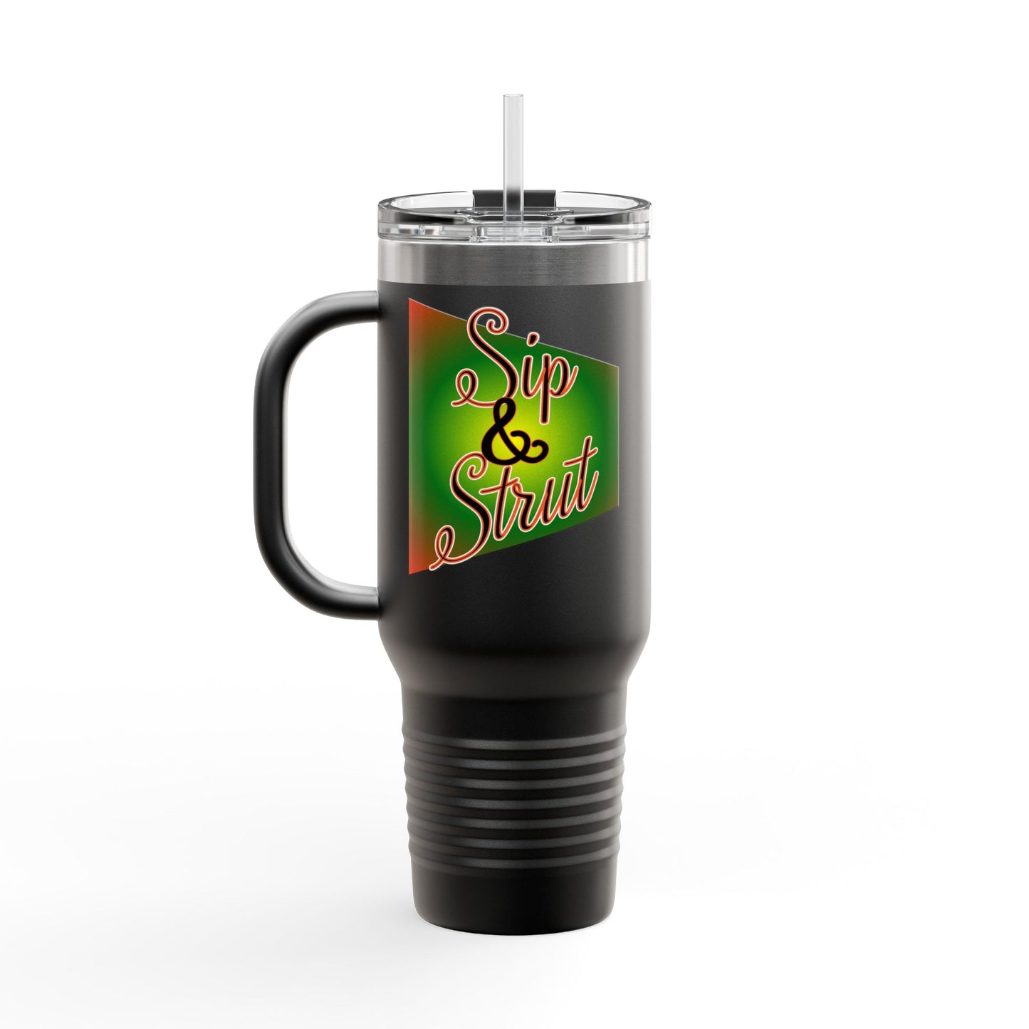 Vibrant Insulated Travel Mug - Sip & Strut, Perfect for Coffee Lovers, Road Trips, Outdoor Adventures, Gift for Holidays, Motivational Mug