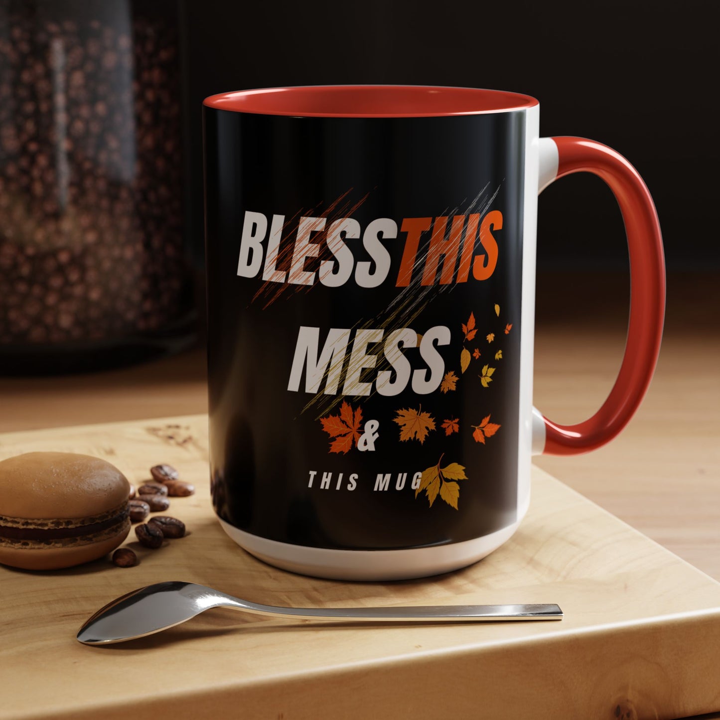 Bless This Mess Coffee Mug, Autumn Mug, Funny Mug Gift, Black Ceramic Mug, Fall Coffee Cup
