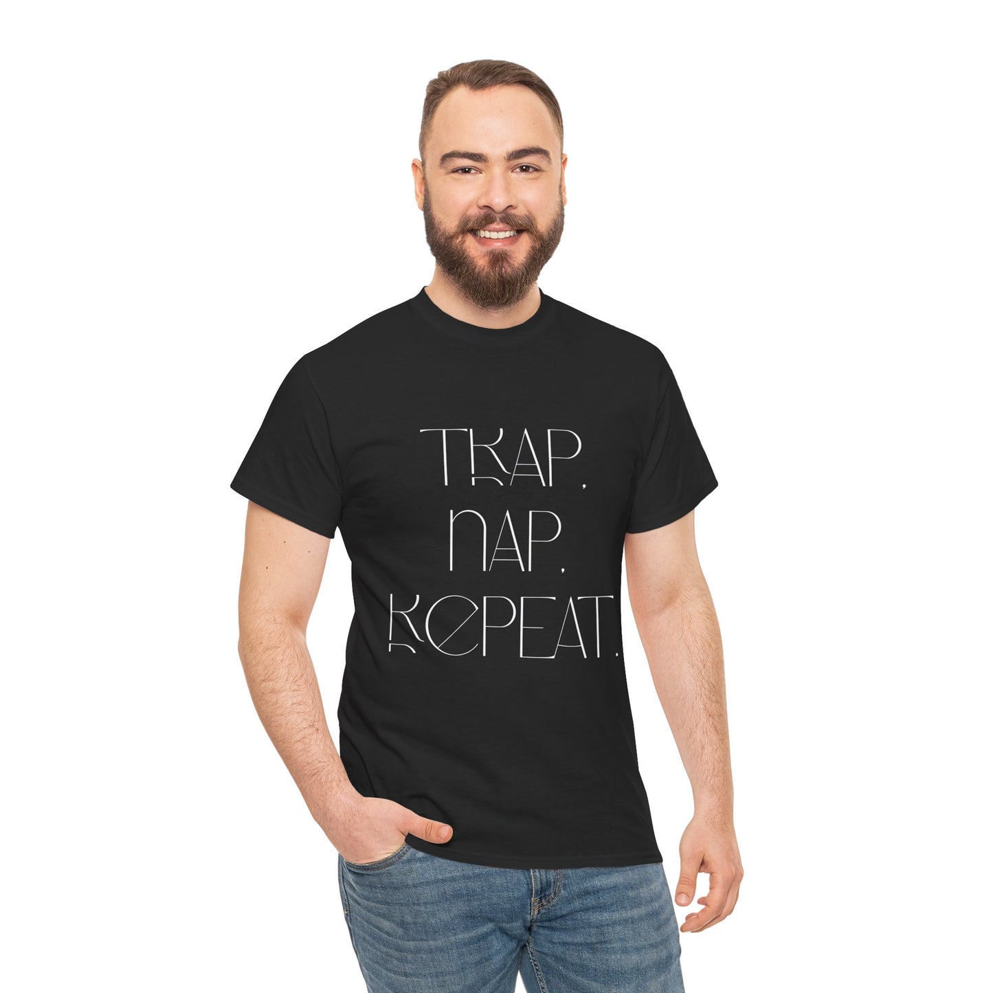 Unisex Heavy Cotton Tee - 'Trap. Nap. Repeat.' Motivational Shirt for Relaxation and Leisure