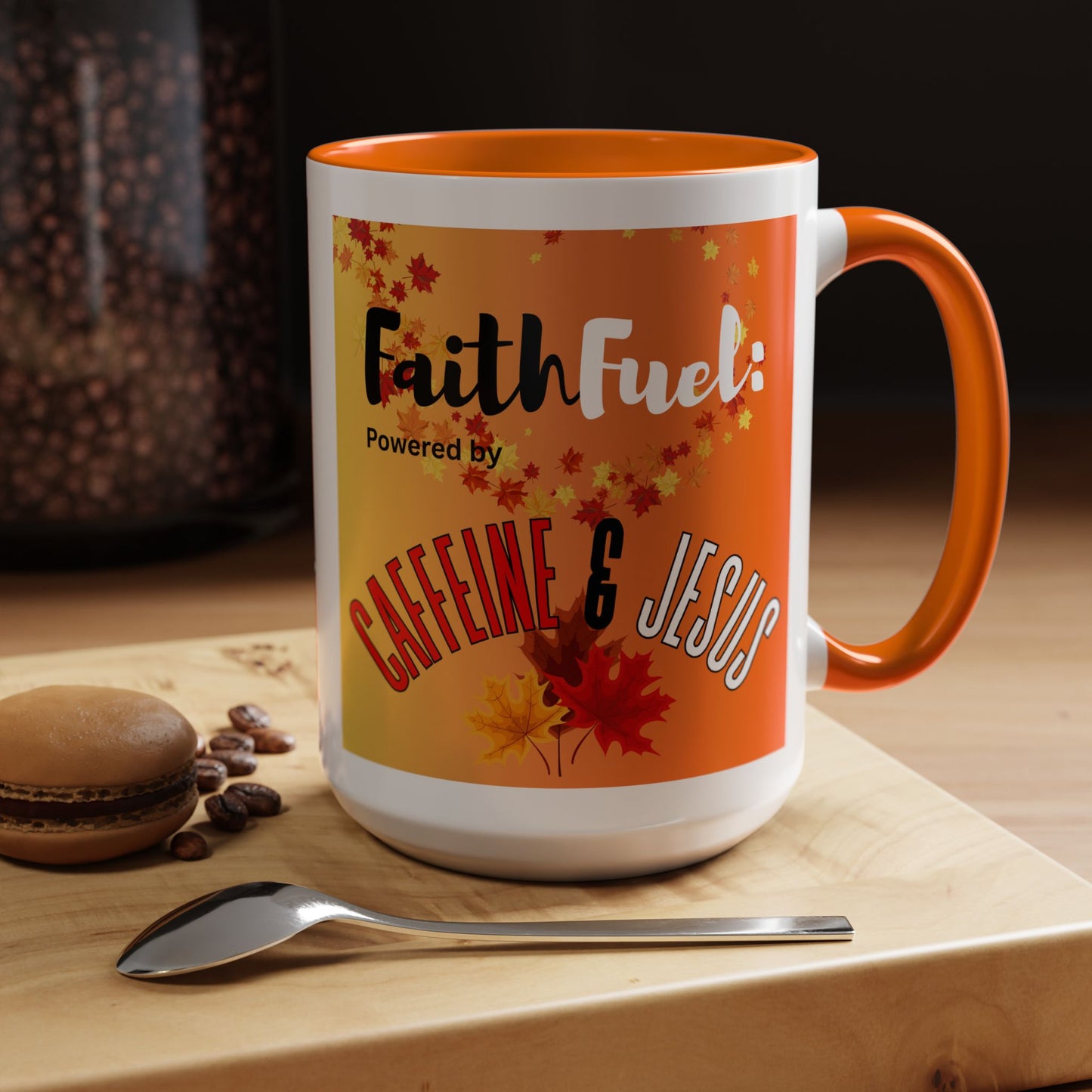 FaithFuel Caffeine & Jesus Mug - Fall Coffee Cup, Inspirational Gift, Autumn Decor, Home Office Supplies, Religious Mug