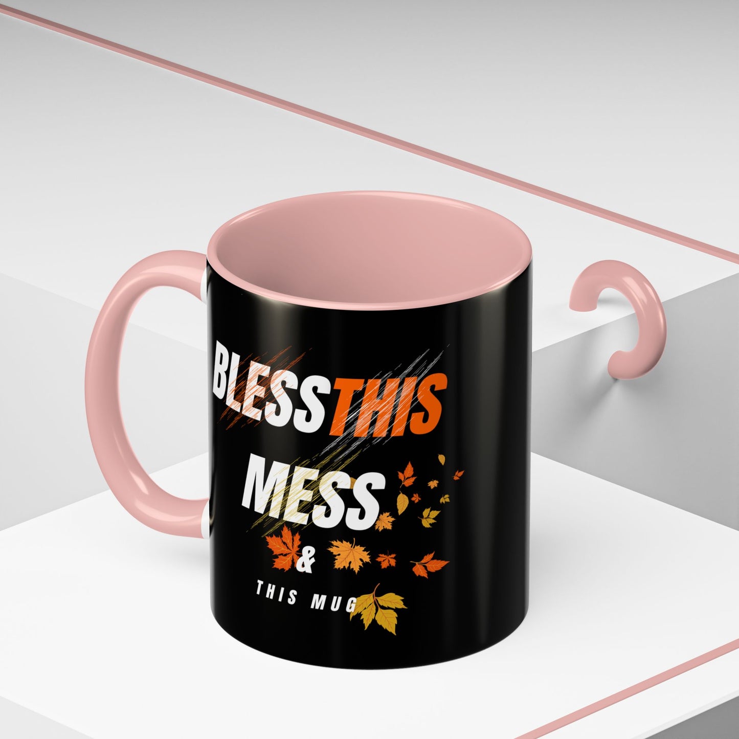 Bless This Mess Coffee Mug, Autumn Mug, Funny Mug Gift, Black Ceramic Mug, Fall Coffee Cup