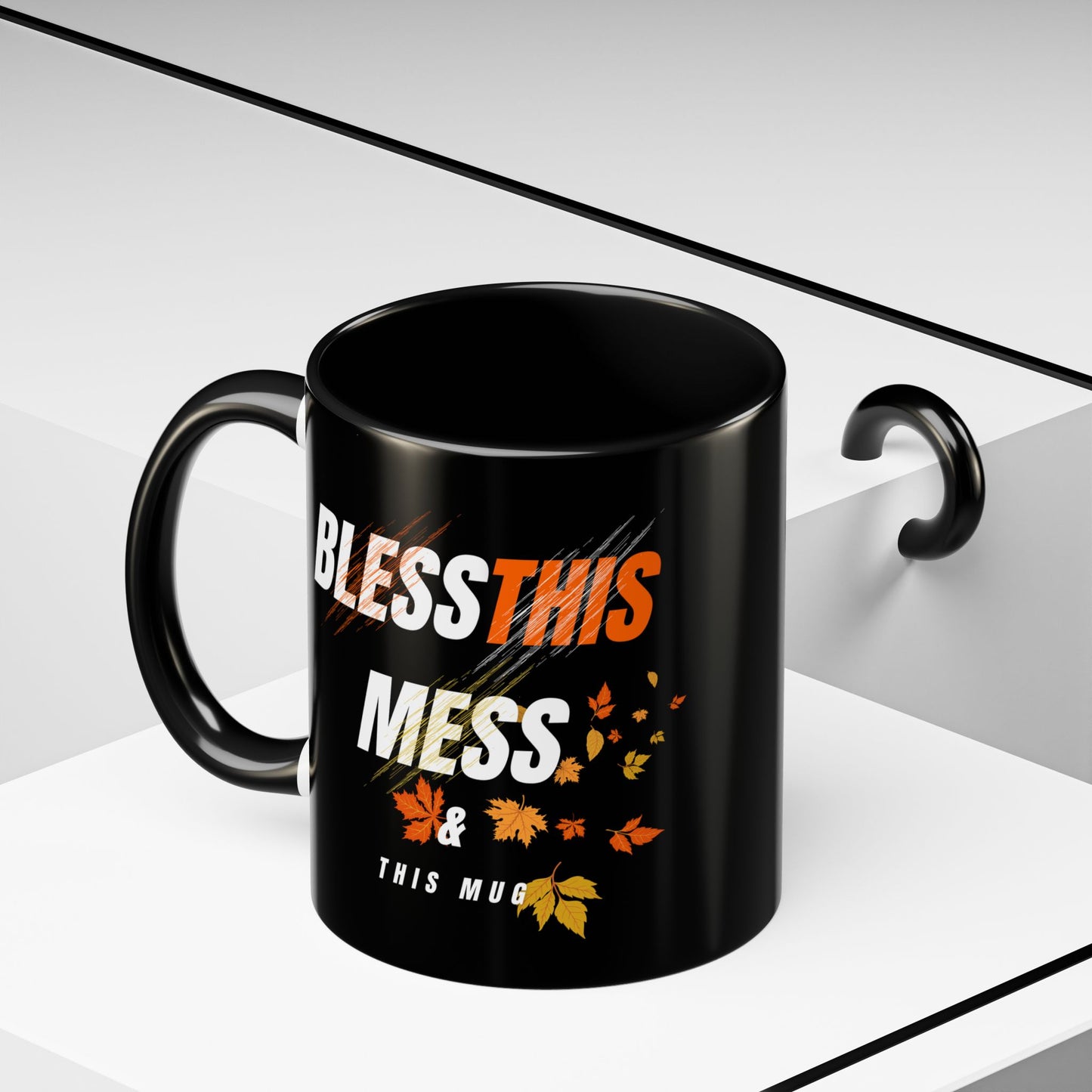Bless This Mess Coffee Mug, Autumn Mug, Funny Mug Gift, Black Ceramic Mug, Fall Coffee Cup
