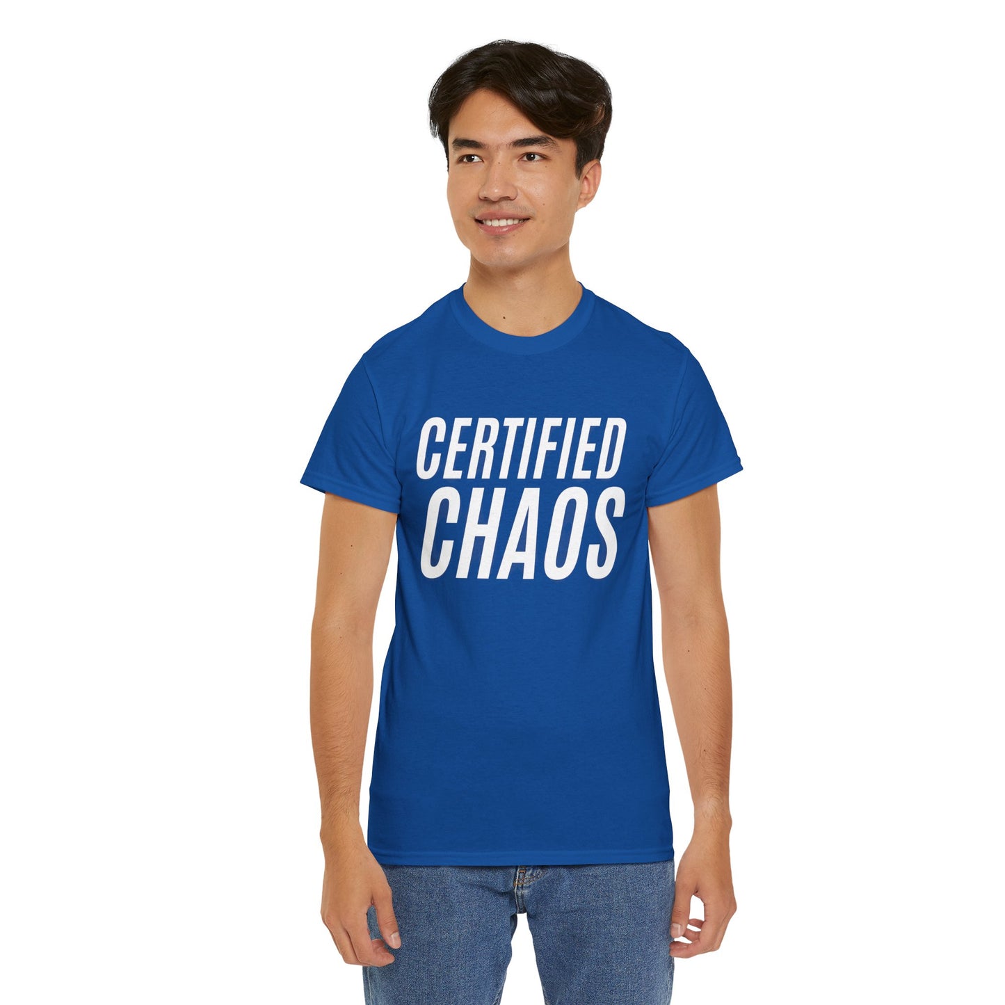 Certified Chaos Unisex Heavy Cotton Tee, Casual Tee, Graphic Tee, Trendy T-Shirt, Gift for Friends, Everyday Wear