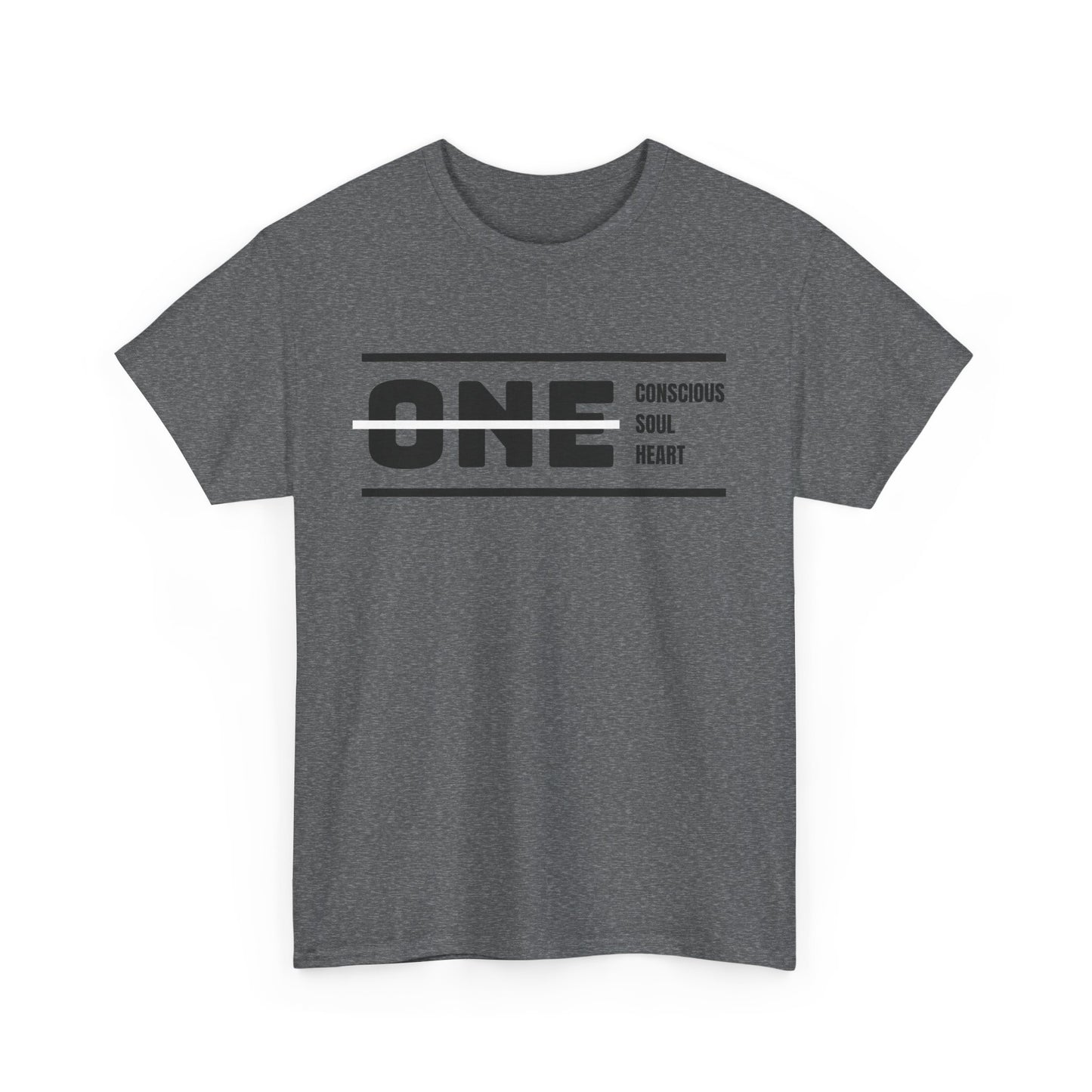 Male's Heavy Cotton Tee - 'ONE' Conscious Soul Heart | Casual Apparel, Gift for Mindfulness, Inspirational Wear, Summer Tee, Everyday Style