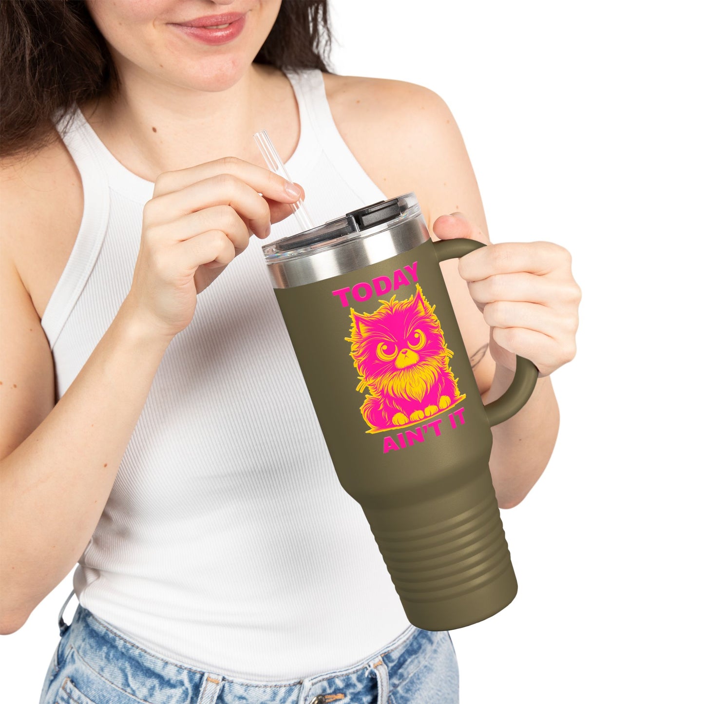 Colorful Insulated Travel Mug with Fun Design, 40oz Coffee Tumbler, Cat Lover Gift, Funny Travel Mug, Perfect for Daily Commute, Birthday