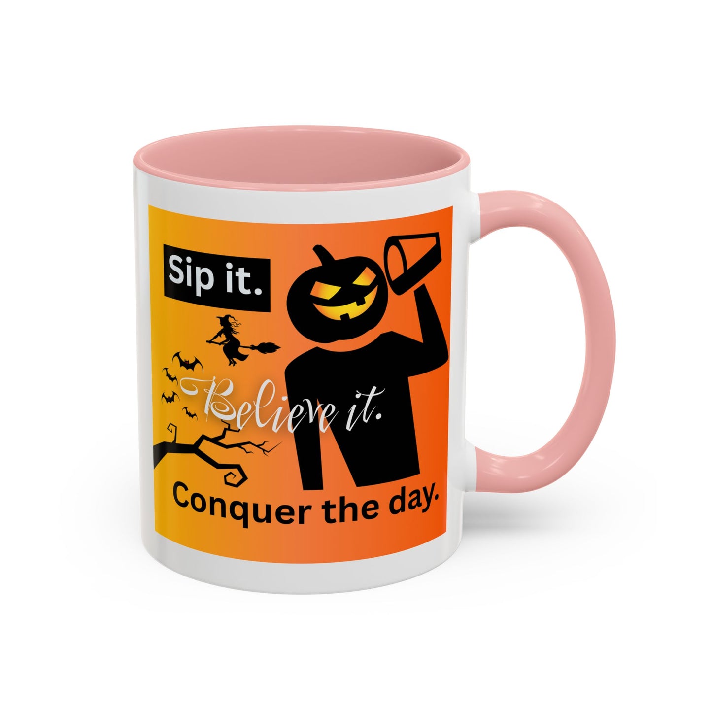 Halloween-Themed Coffee Mug, Sip It Believe It Conquer the Day, Fall Decor, Gift for Pumpkin Lovers, Autumn Kitchenware