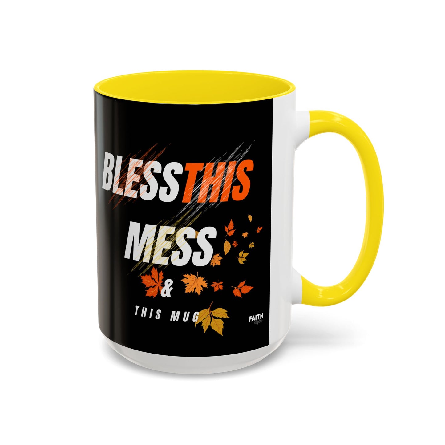 FaithStyles Bless This Mess Coffee Mug, Autumn Mug, Funny Mug Gift, Black Ceramic Mug, Fall Coffee Cup