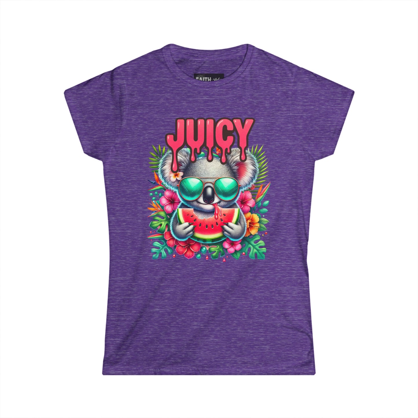 Juicy Koala Women's Softstyle Tee, Cute Summer Shirt, Casual Graphic Tee, Fun Gift for Friends, Tropical Vibe T-Shirt