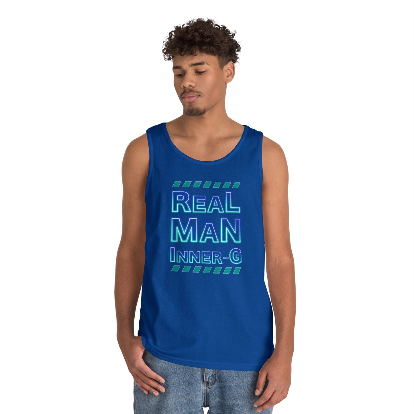 Real Man Inner G Unisex Heavy Cotton Tank Top, Motivational Gym Wear, Summer Fashion, Casual Outift, Gift for Him, Inspirational Tank