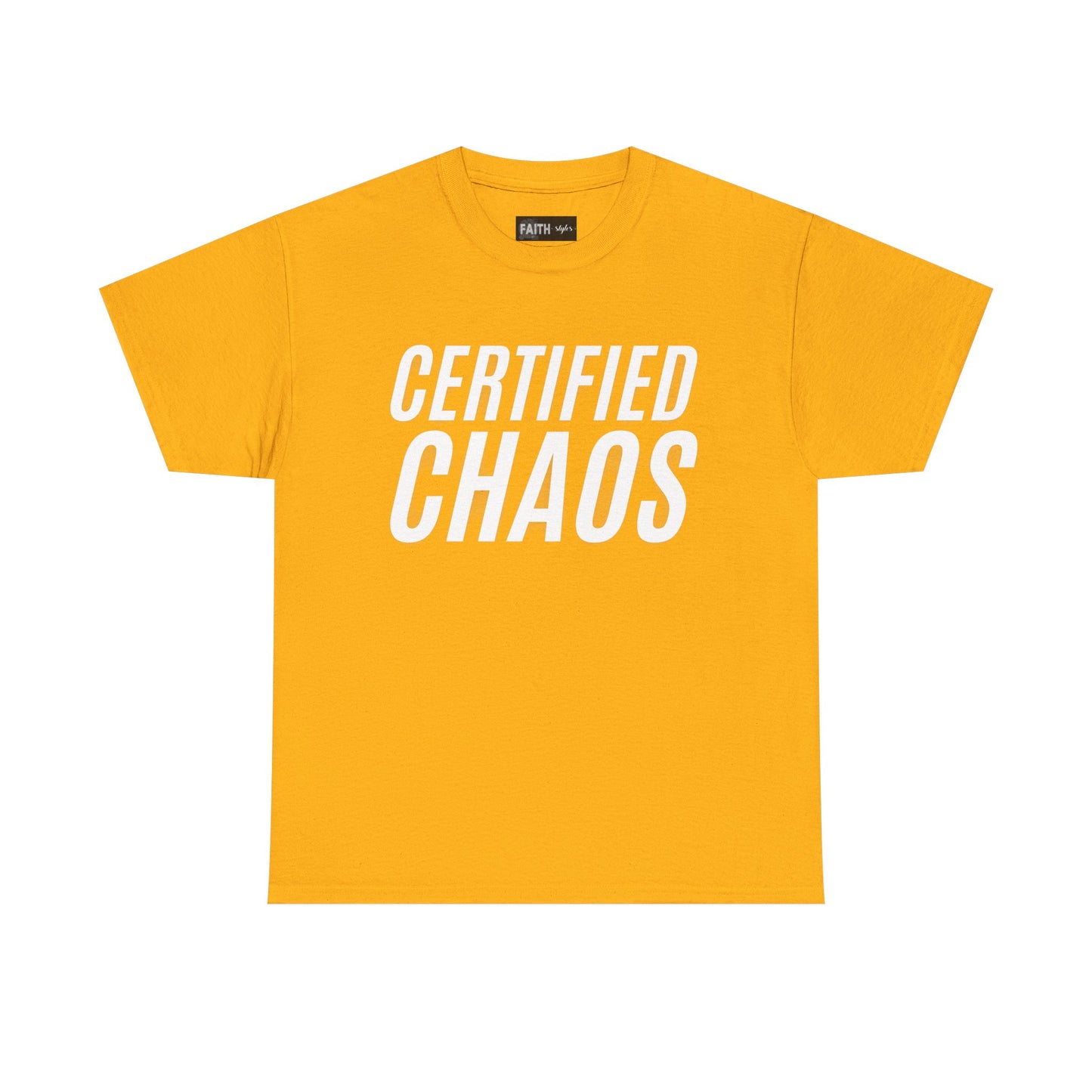 Certified Chaos Unisex Heavy Cotton Tee, Casual Tee, Graphic Tee, Trendy T-Shirt, Gift for Friends, Everyday Wear