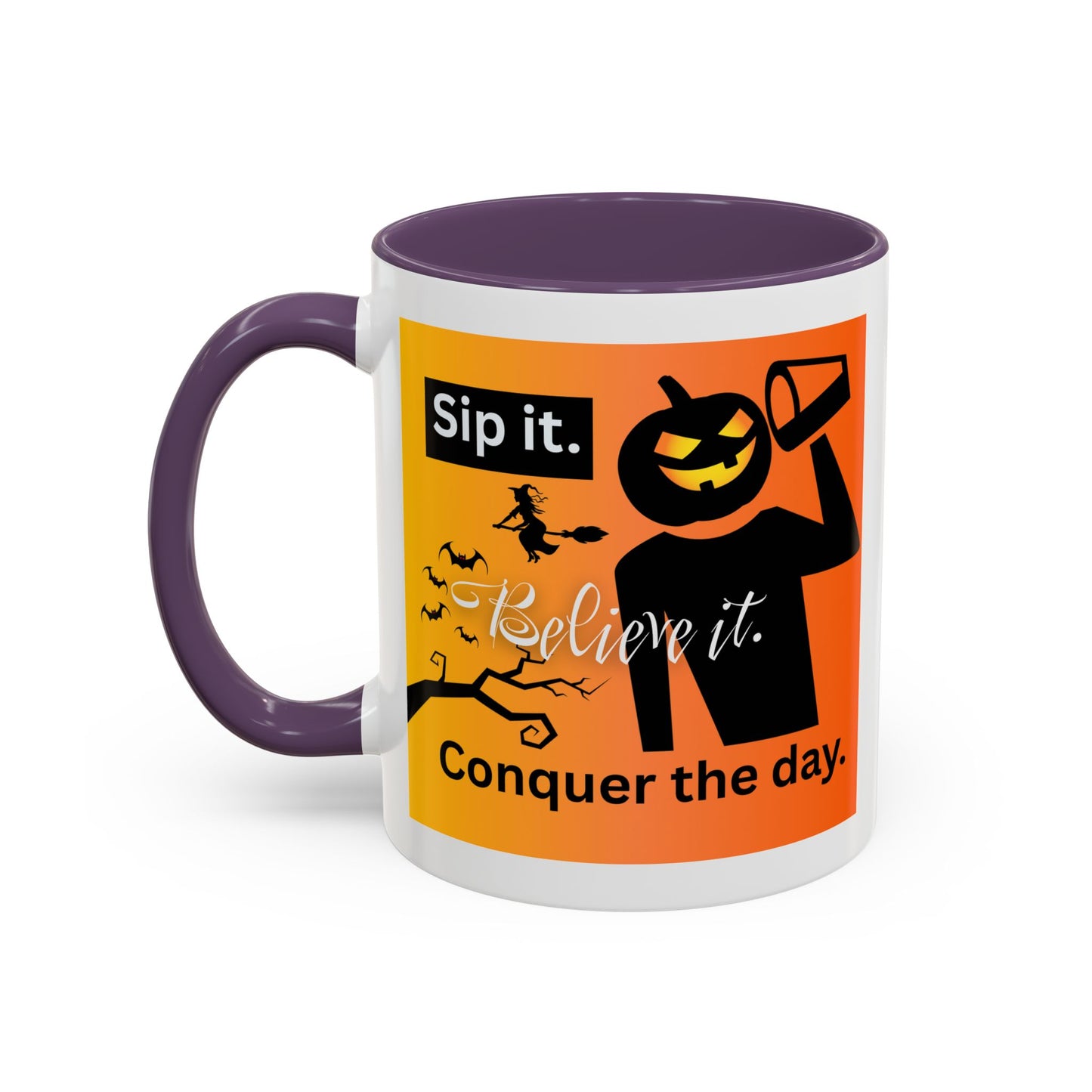 Halloween-Themed Coffee Mug, Sip It Believe It Conquer the Day, Fall Decor, Gift for Pumpkin Lovers, Autumn Kitchenware