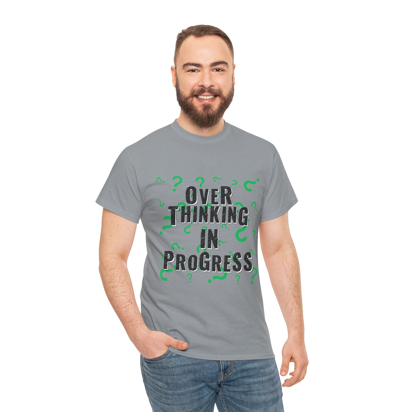 Overthinking in Progress Unisex Heavy Cotton Tee, Fun Graphic T-Shirt, Casual Wear, Gift for Thinkers, Relaxed Fit Tee