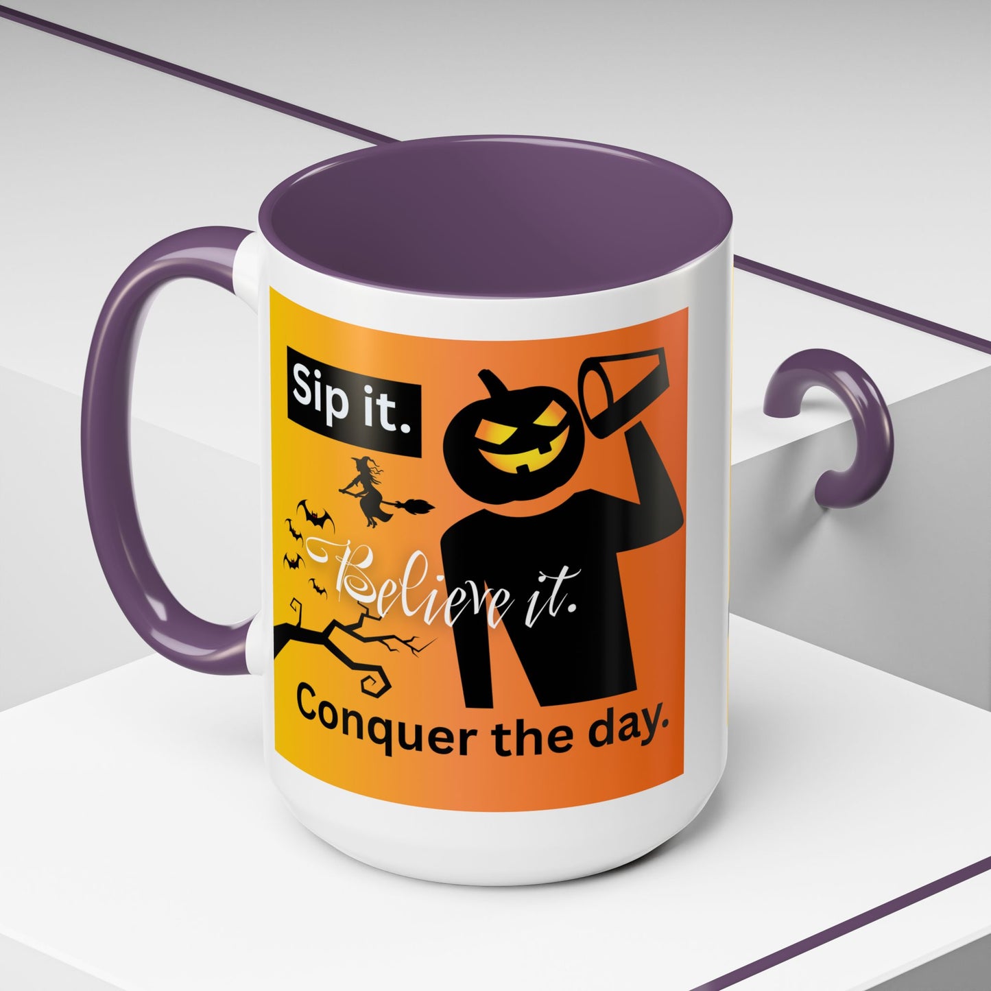 Halloween-Themed Coffee Mug, Sip It Believe It Conquer the Day, Fall Decor, Gift for Pumpkin Lovers, Autumn Kitchenware