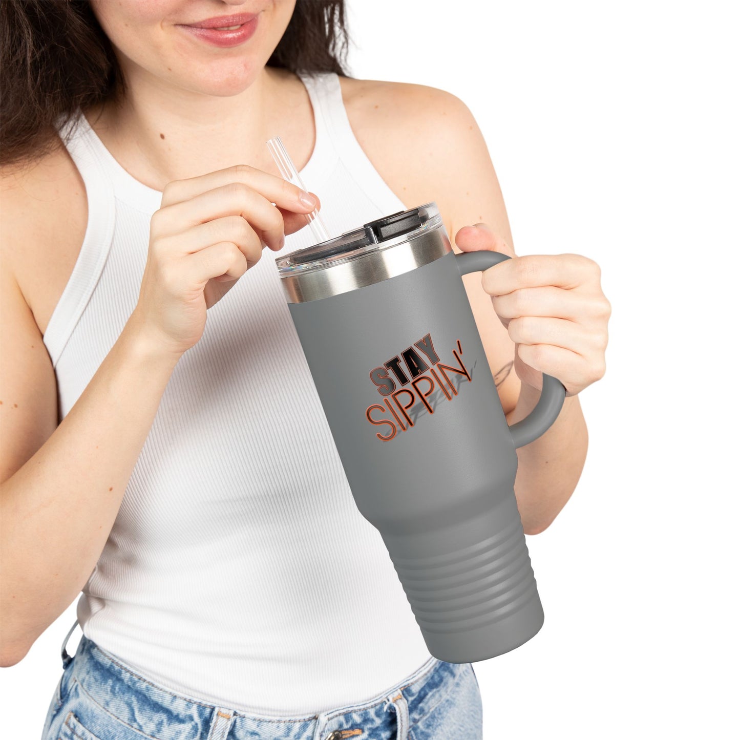 Insulated Travel Mug for On-the-Go, Stay Sippin' Coffee Cup, 40oz Beverage Tumbler, Perfect for Road Trips, Gifts for Her, Summer Travel