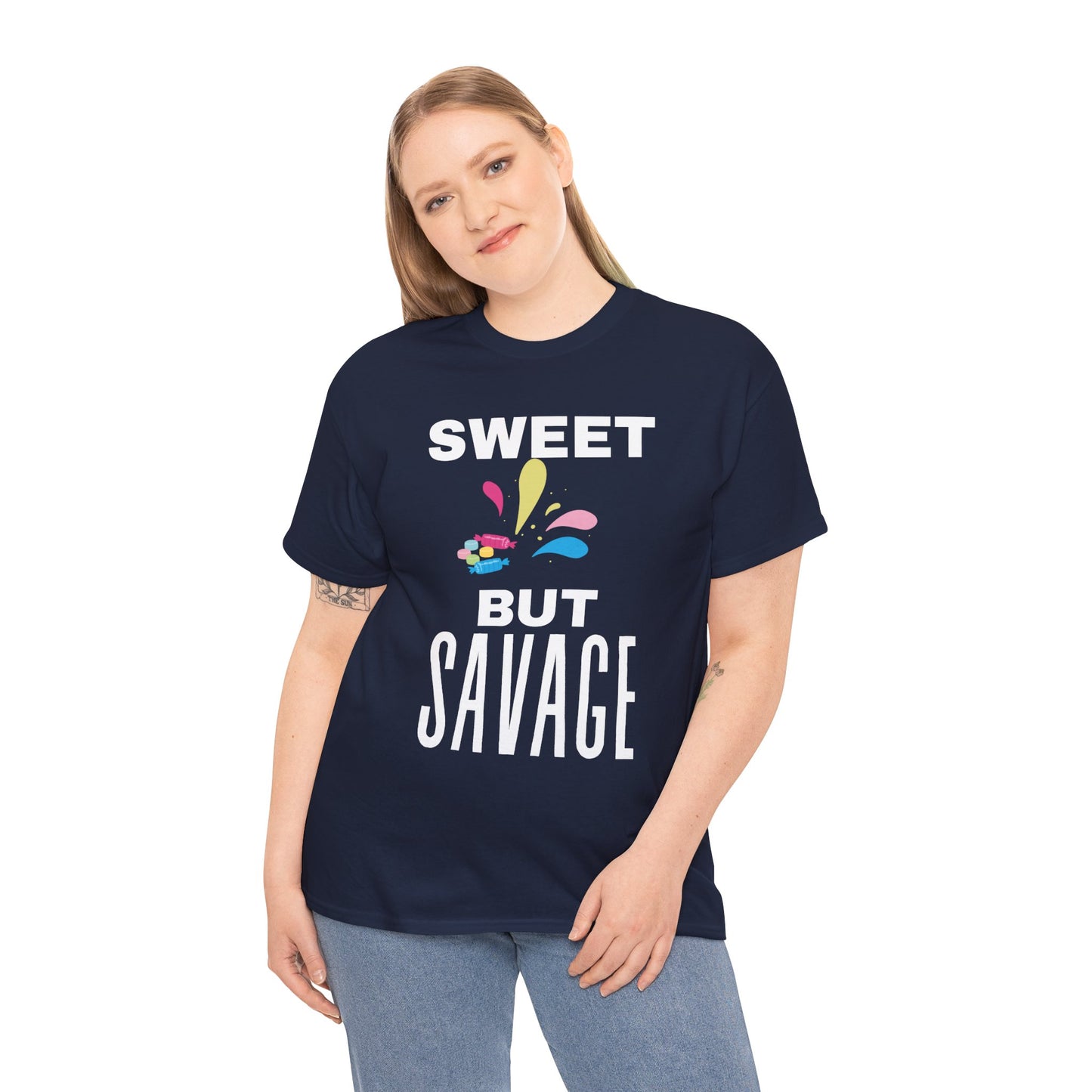 Sweet but Savage Grandma Cotton Tee | Fun Gift for Trendsetters, Everyday Wear, Birthday Party, and Casual Outings