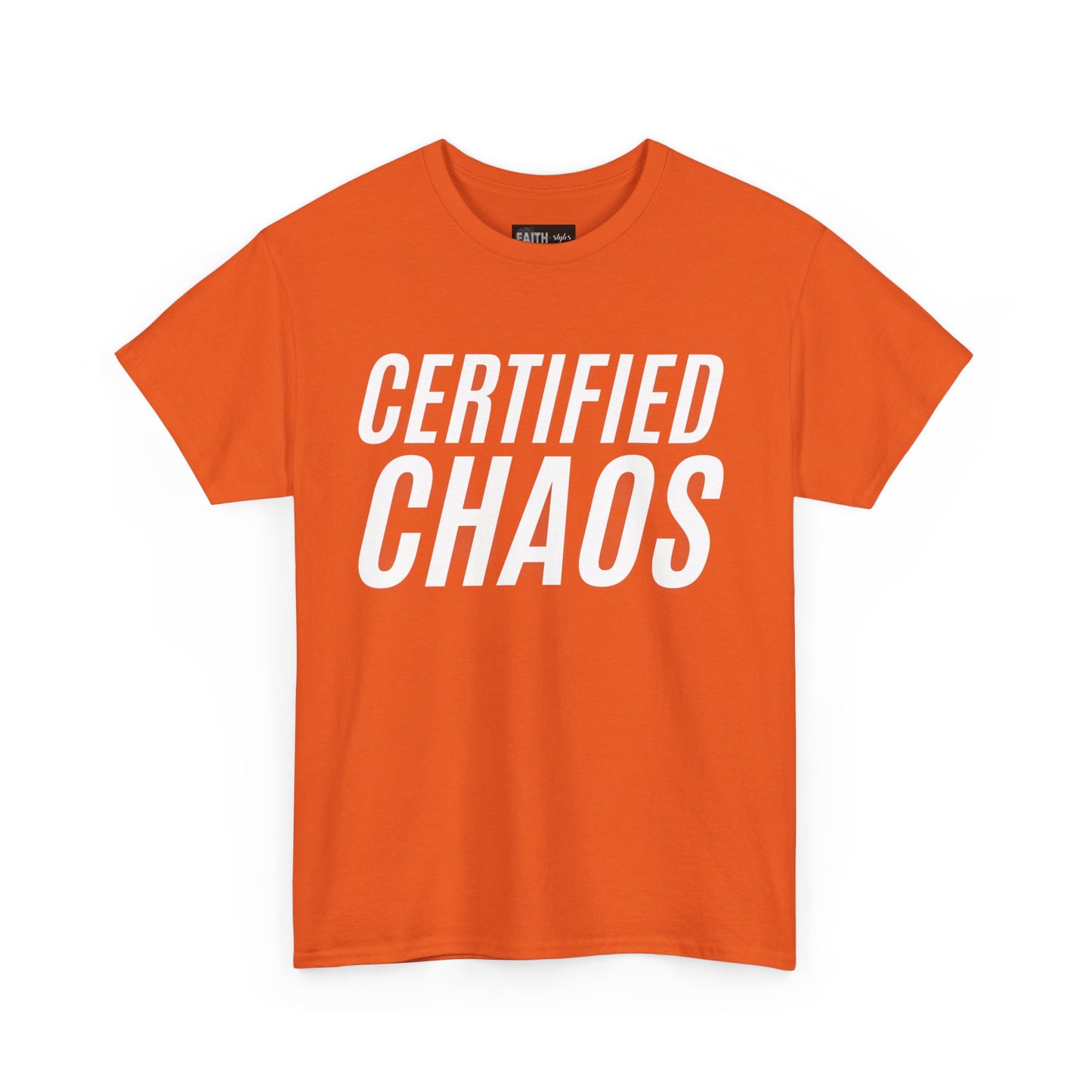 Certified Chaos Unisex Heavy Cotton Tee, Casual Tee, Graphic Tee, Trendy T-Shirt, Gift for Friends, Everyday Wear
