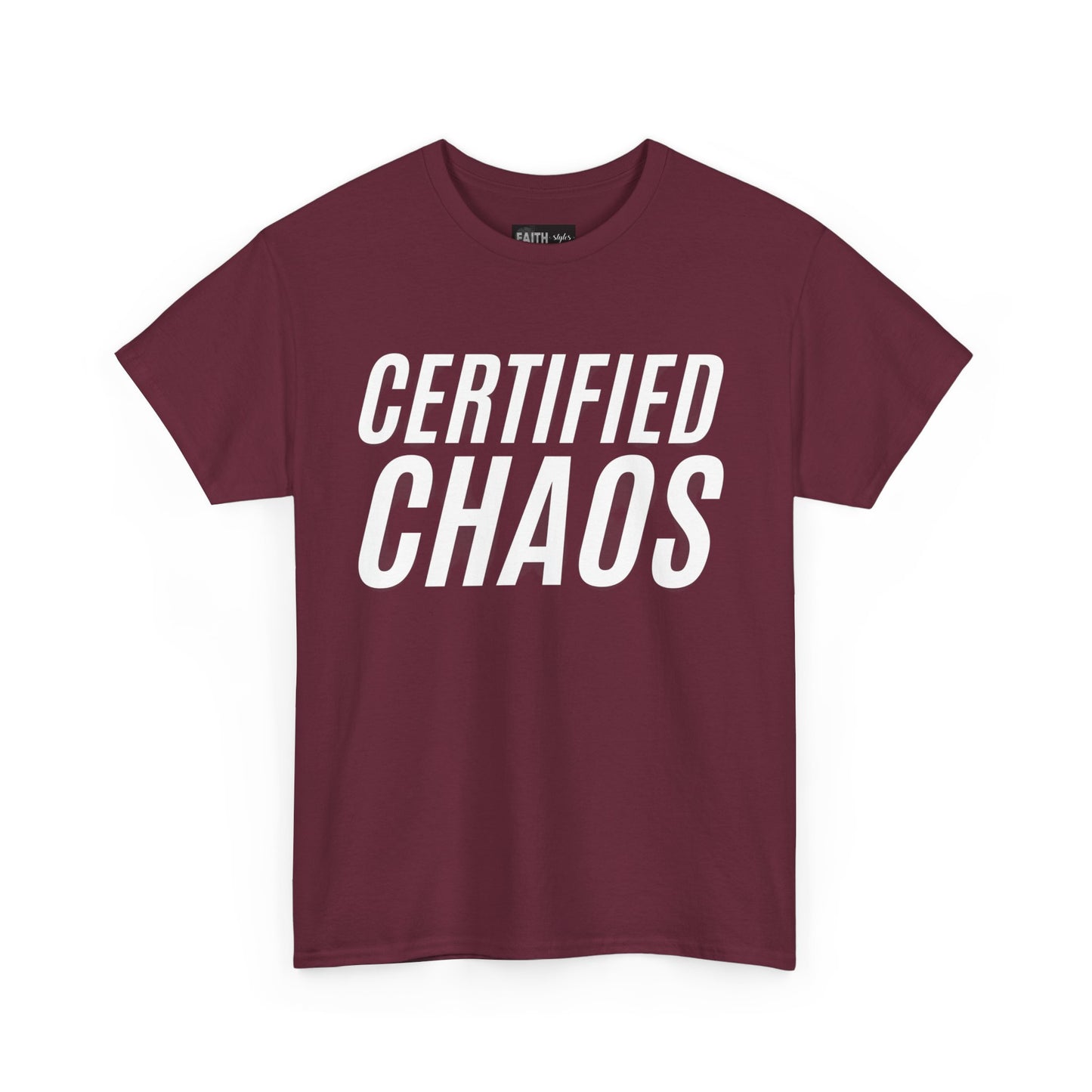 Certified Chaos Unisex Heavy Cotton Tee, Casual Tee, Graphic Tee, Trendy T-Shirt, Gift for Friends, Everyday Wear