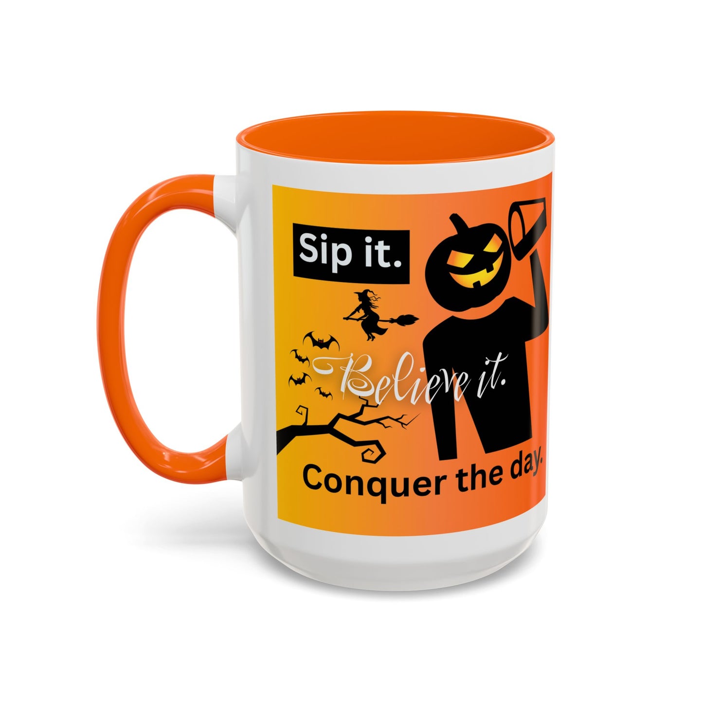 Halloween-Themed Coffee Mug, Sip It Believe It Conquer the Day, Fall Decor, Gift for Pumpkin Lovers, Autumn Kitchenware
