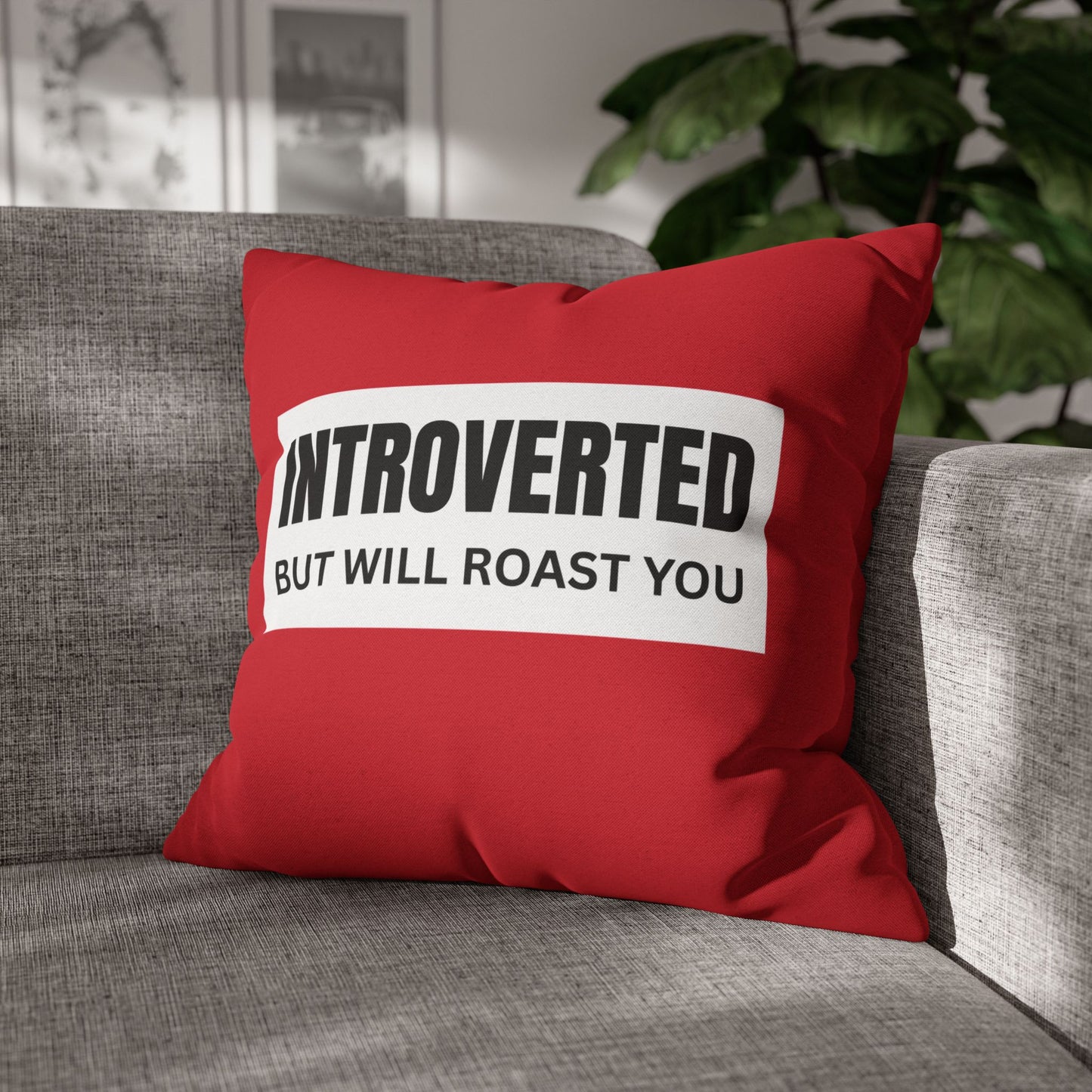 Introverted Pillowcase - Funny Home Decor, Gift for Introverts, Quirky Cushion Cover, Red Throw Pillow, Humorous Home Accent