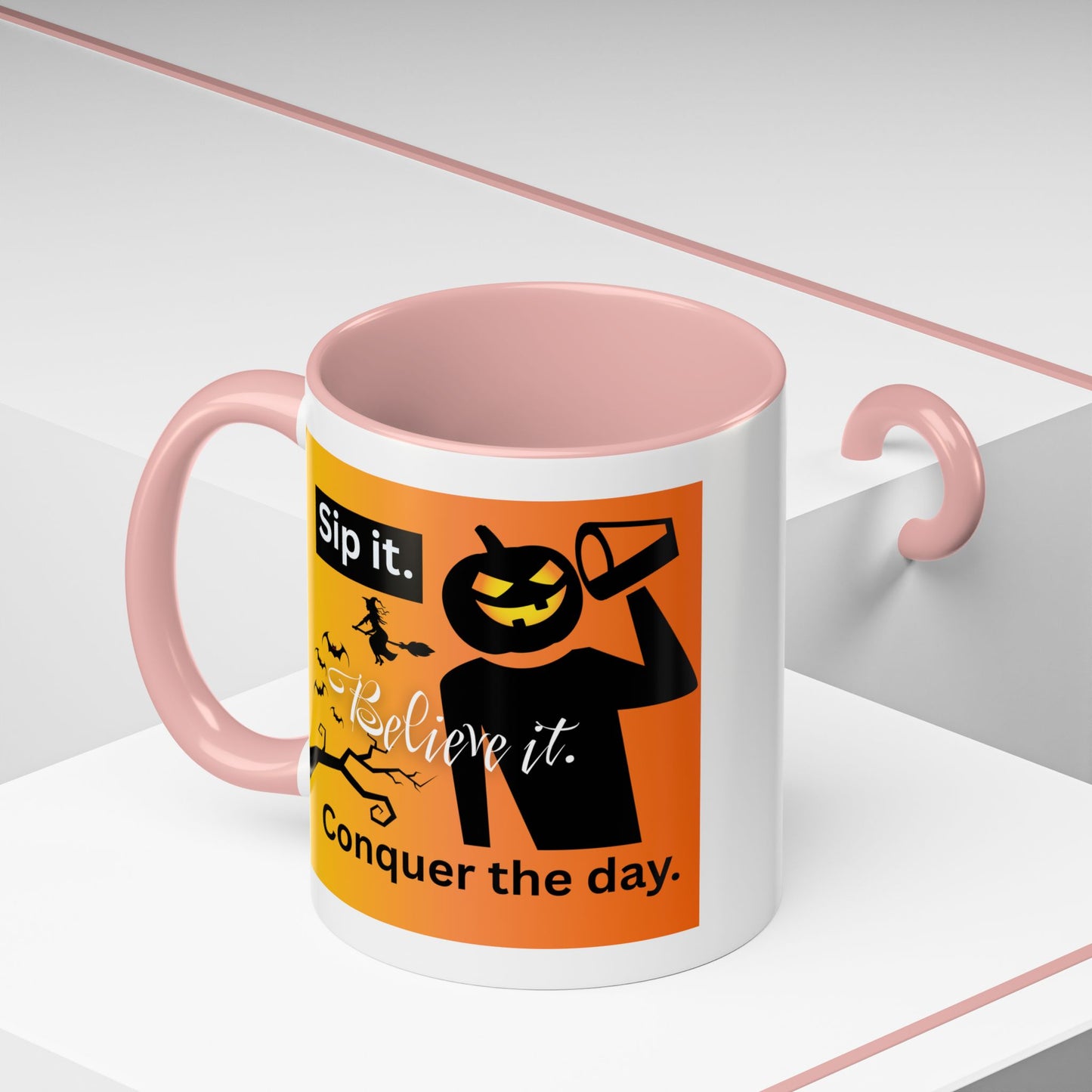 Halloween-Themed Coffee Mug, Sip It Believe It Conquer the Day, Fall Decor, Gift for Pumpkin Lovers, Autumn Kitchenware