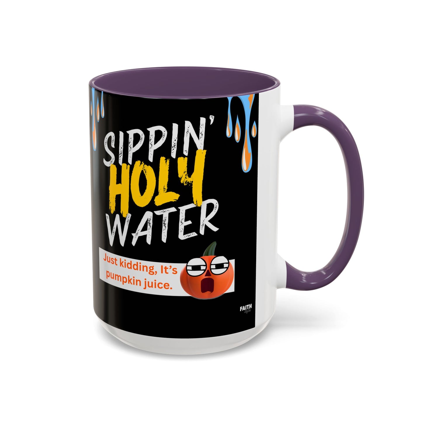 FaithStyles Sippin' Holy Water Coffee Mug, Funny Pumpkin Juice Mug, Halloween Coffee Cup, Unique Gift for Fall, Cute Office Mug, Quirky Kitchenware