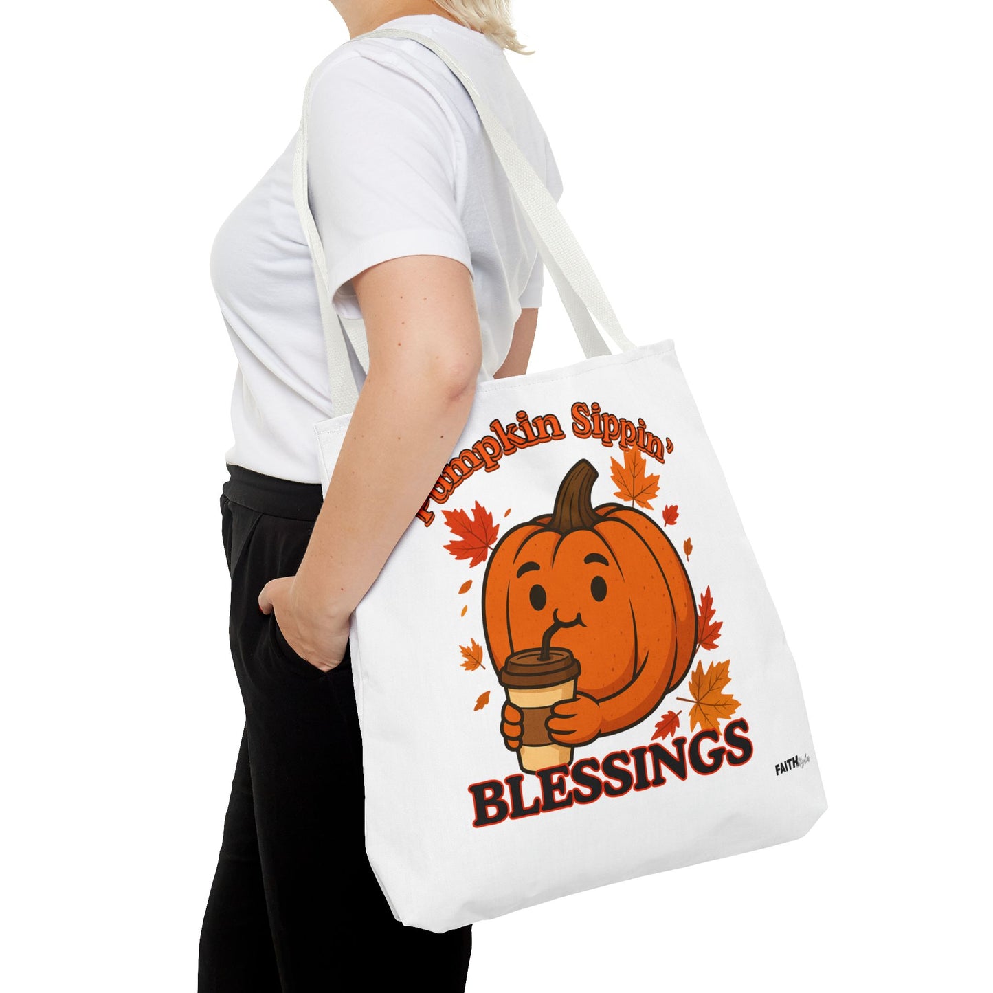 FaithStyles Autumn Pumpkin Blessings Tote Bag | Fall Bag, Cute Tote, Gift for Her, Thanksgiving, Coffee Lovers, Halloween Decor