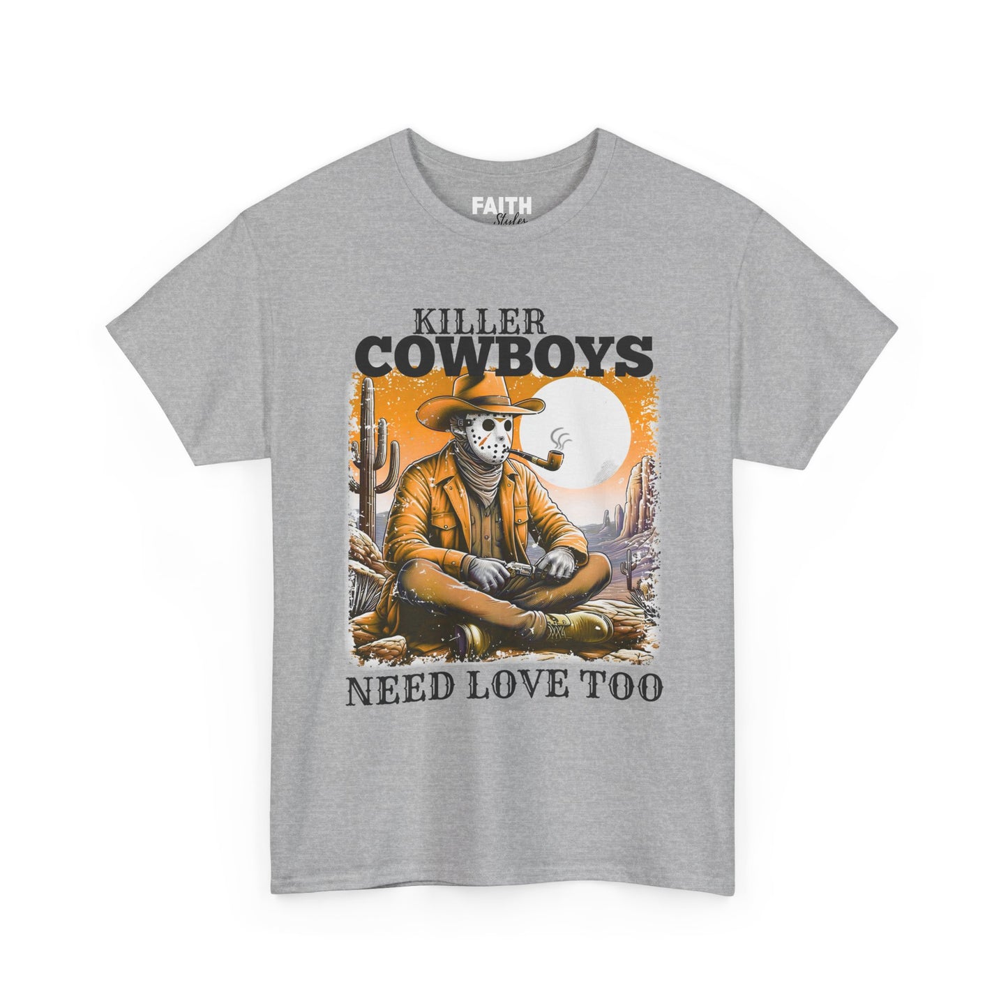 Killer Cowboys Graphic Tee, Unisex Heavy Cotton T-Shirt for Casual Wear, Cowboy Lover Gift, Western Occasion Apparel